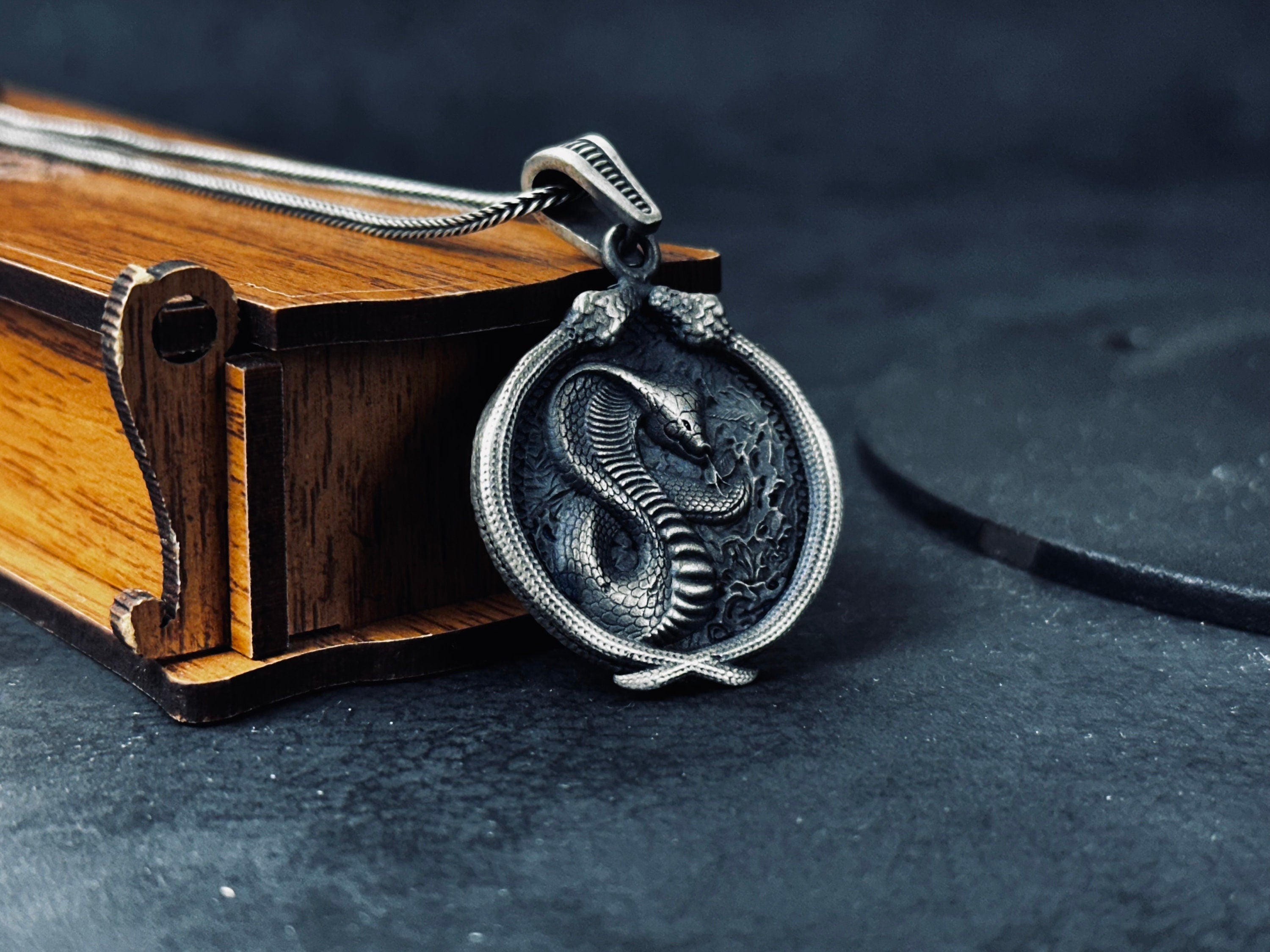 Silver Snake Necklace - Handmade Serpent Pendant on Chain
