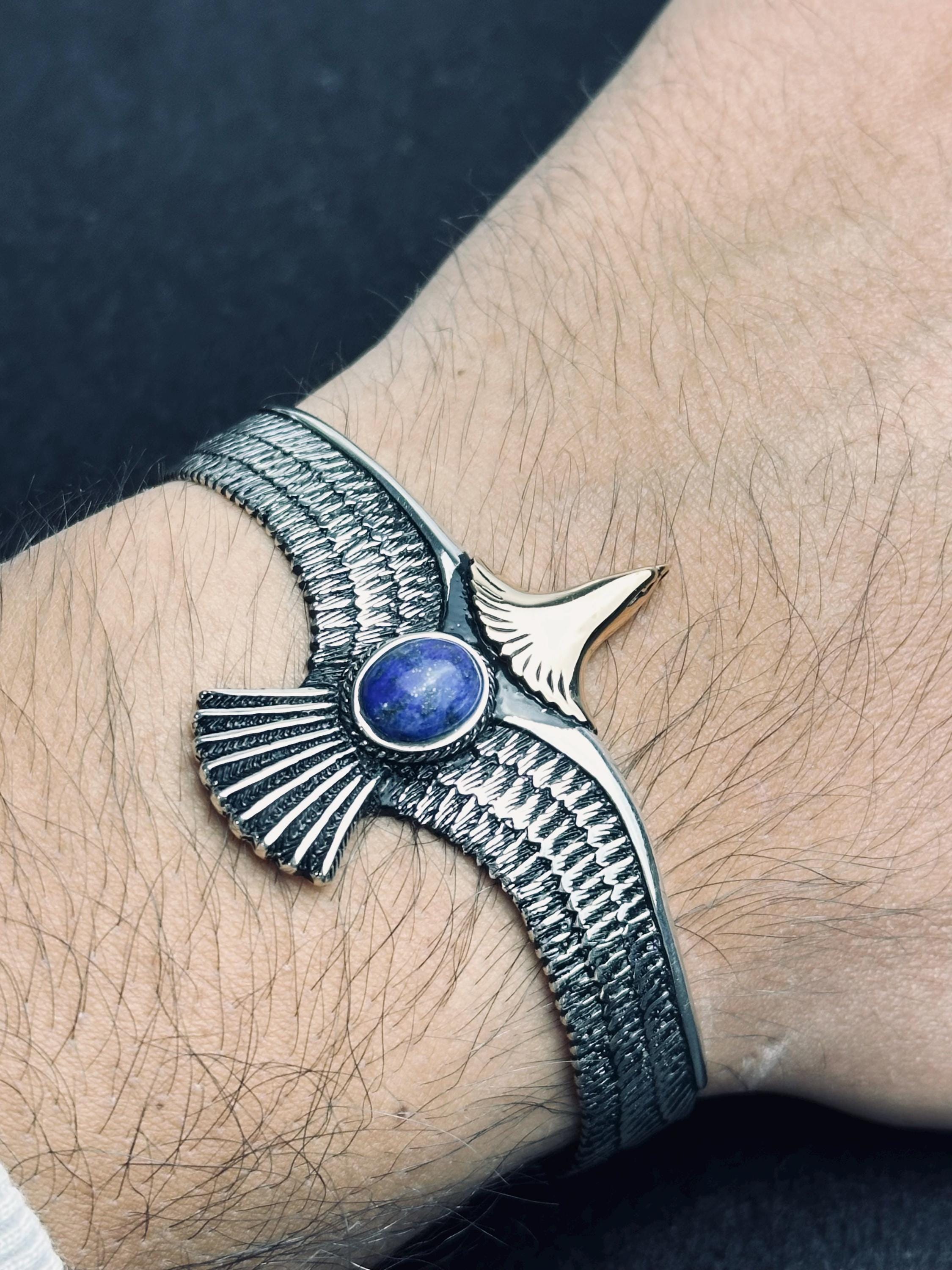 Eagle Bracelet: Lapis Lazuli and Sterling Silver (Handmade Cuff)