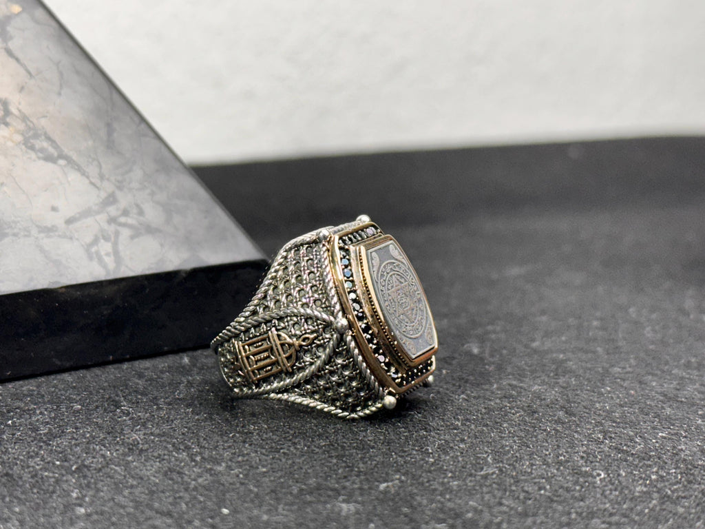 Solomon Seal Ring: Engraved Sterling Silver, Bold Men's Band