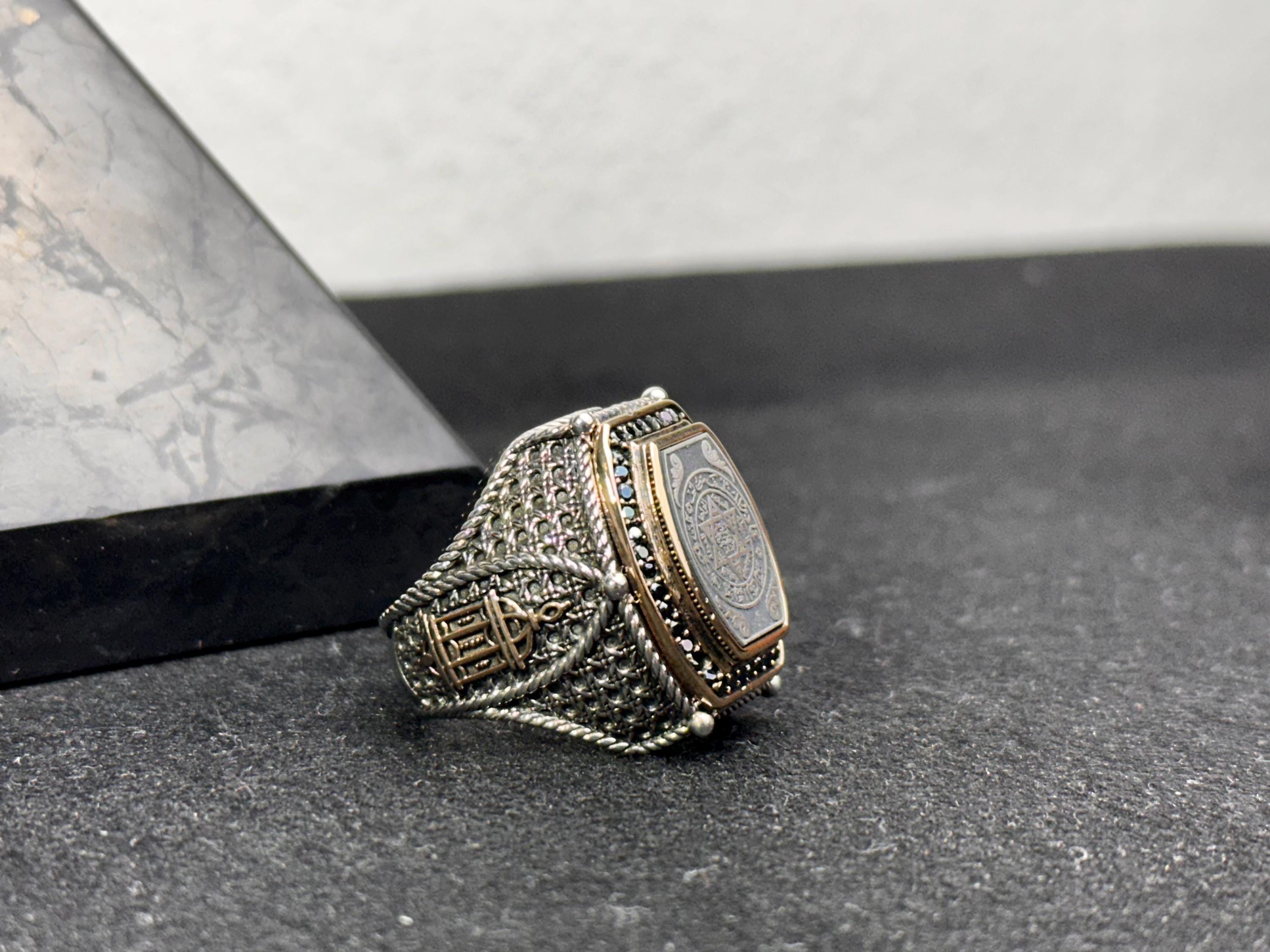 Solomon Seal Ring: Engraved Sterling Silver, Bold Men's Band