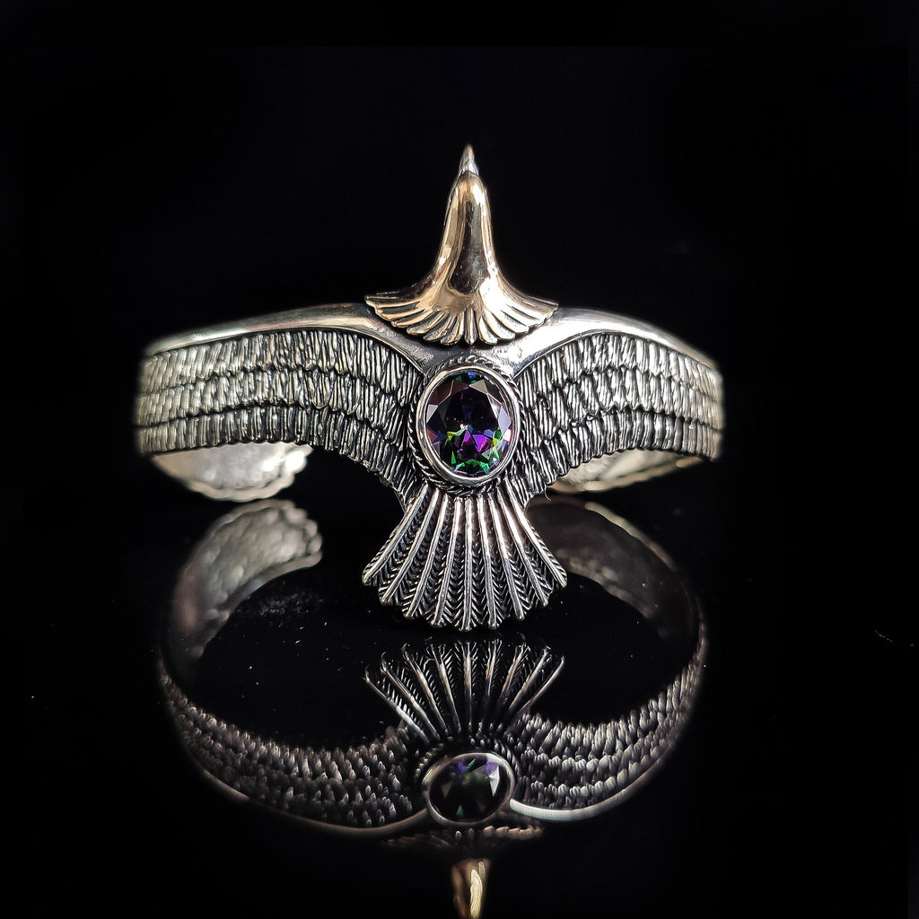 Sterling Silver Eagle Cuff Bracelet, Mystic Topaz Stone (Handmade)