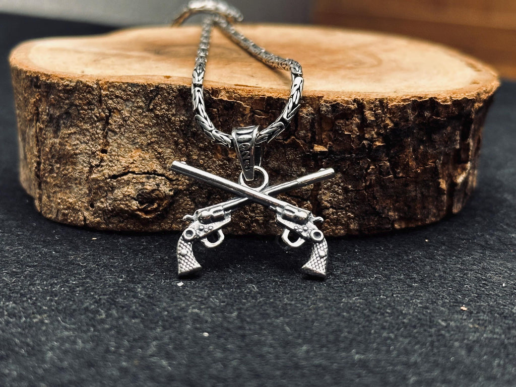 Gun Necklace, Sterling Silver Revolver Pendant, Six Shooter Charm (Adjustable Chain)