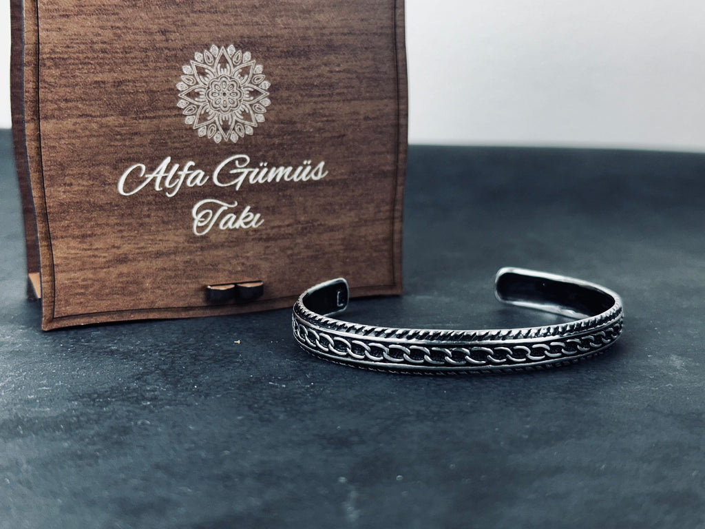 Sterling Silver Men's Bracelet - Sleek Greek Handmade Cuff