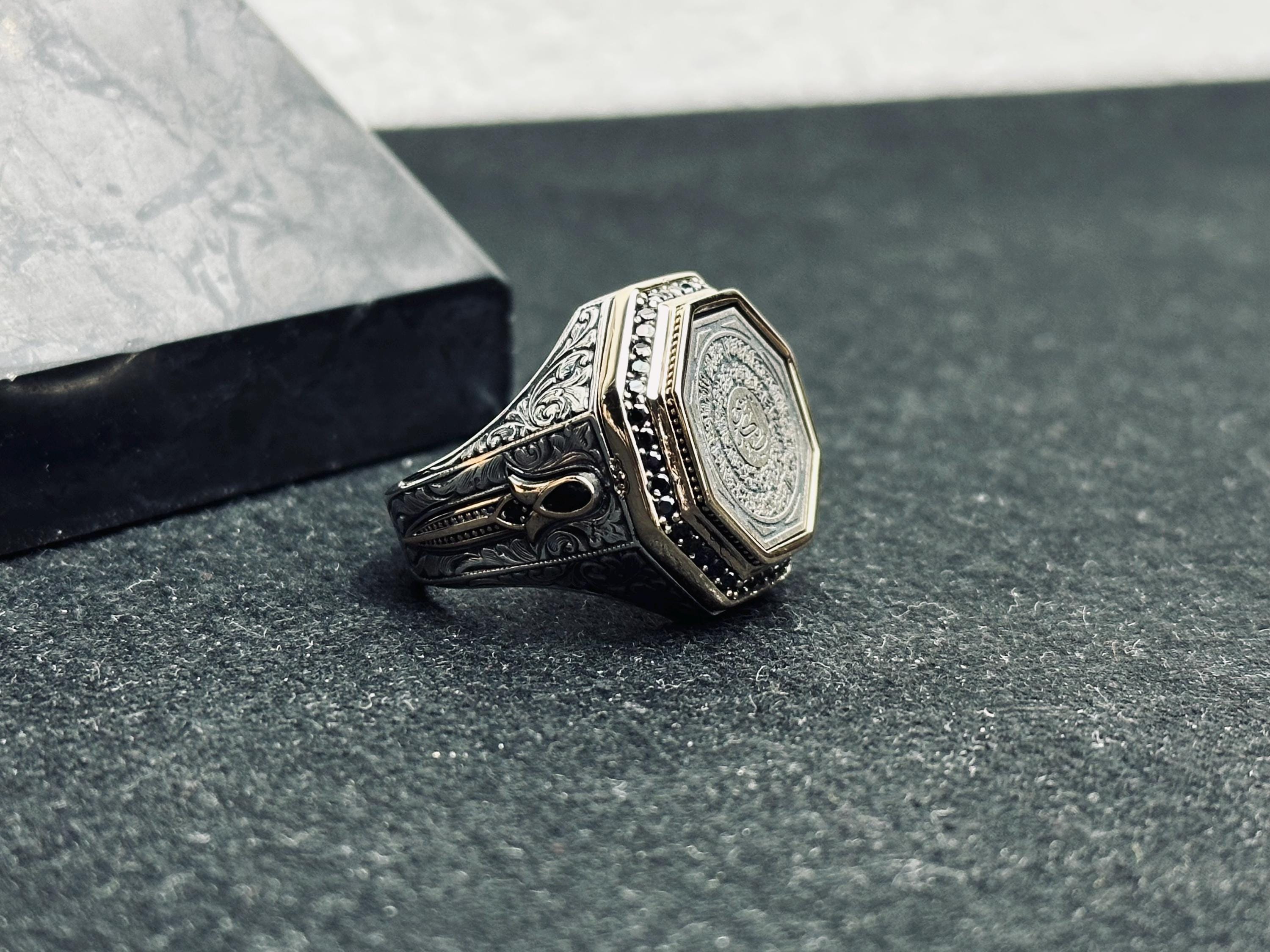 Octagon Dua Ring: Islamic Sterling Silver Jewelry (Handmade Calligraphy)