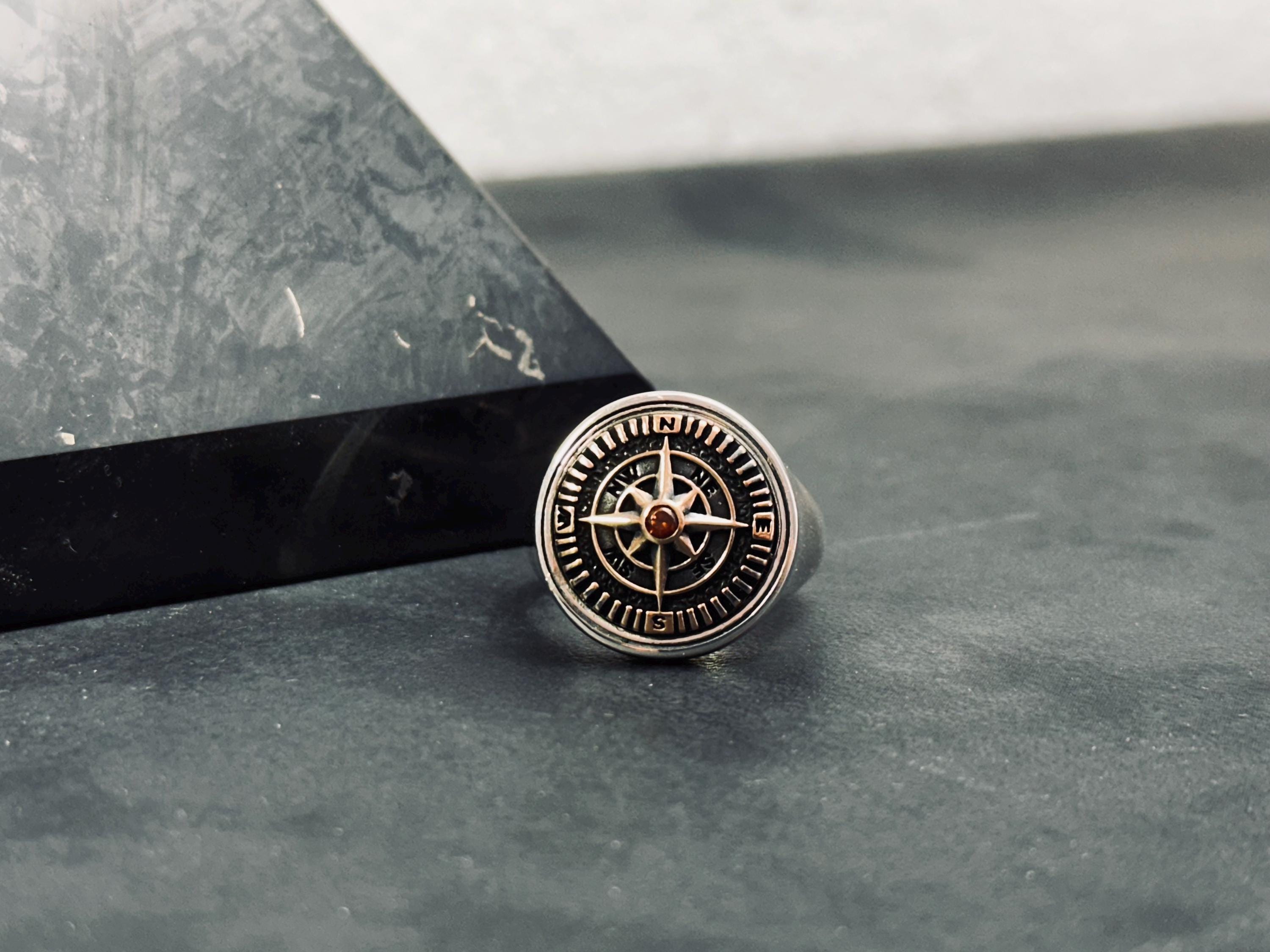 Compass Sterling Silver Ring - Handmade Adventure Jewelry