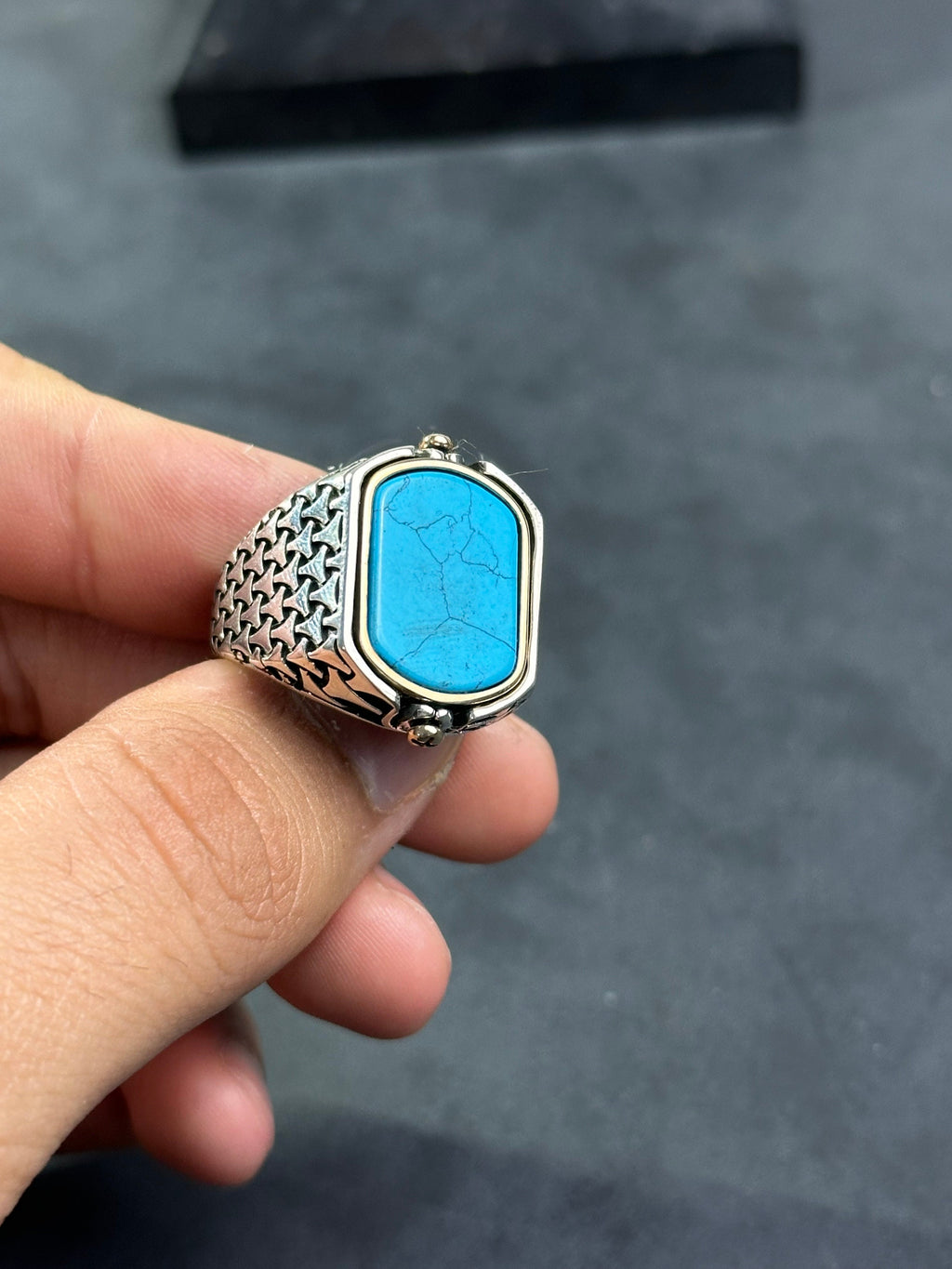 Turquoise Men's Ring - Sterling Silver, Square Gemstone