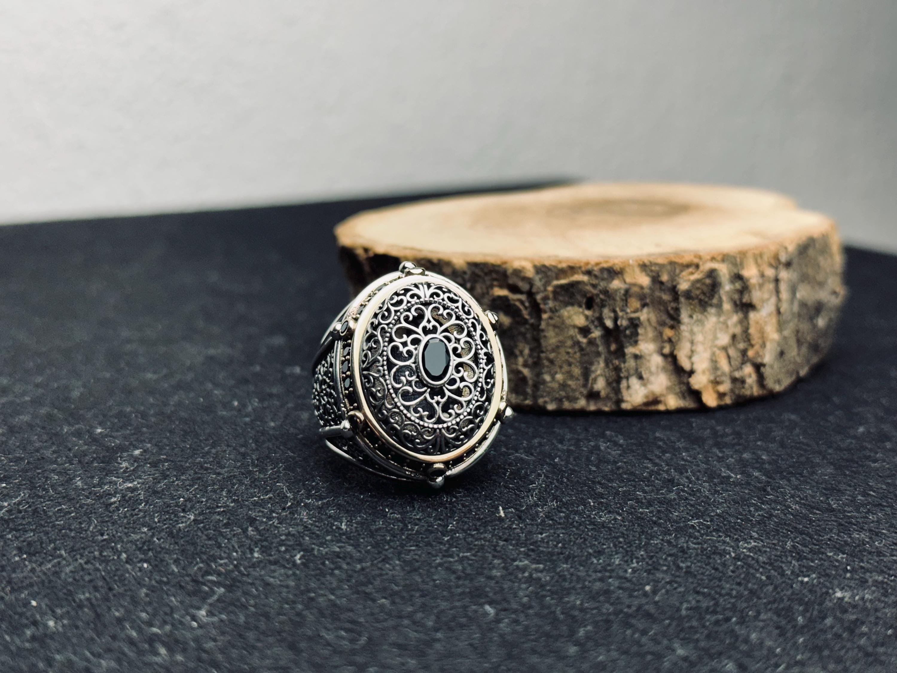 Ottoman Style Silver Ring, Large Oval Engraved (Men's Statement)