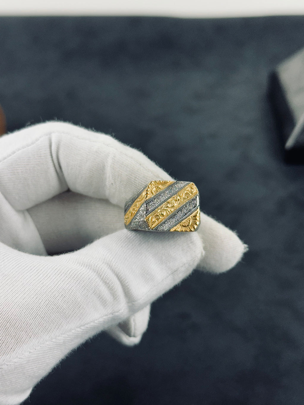 Statement Sterling Silver Ring: Rhodium Engraved Design (Men's Sizes)