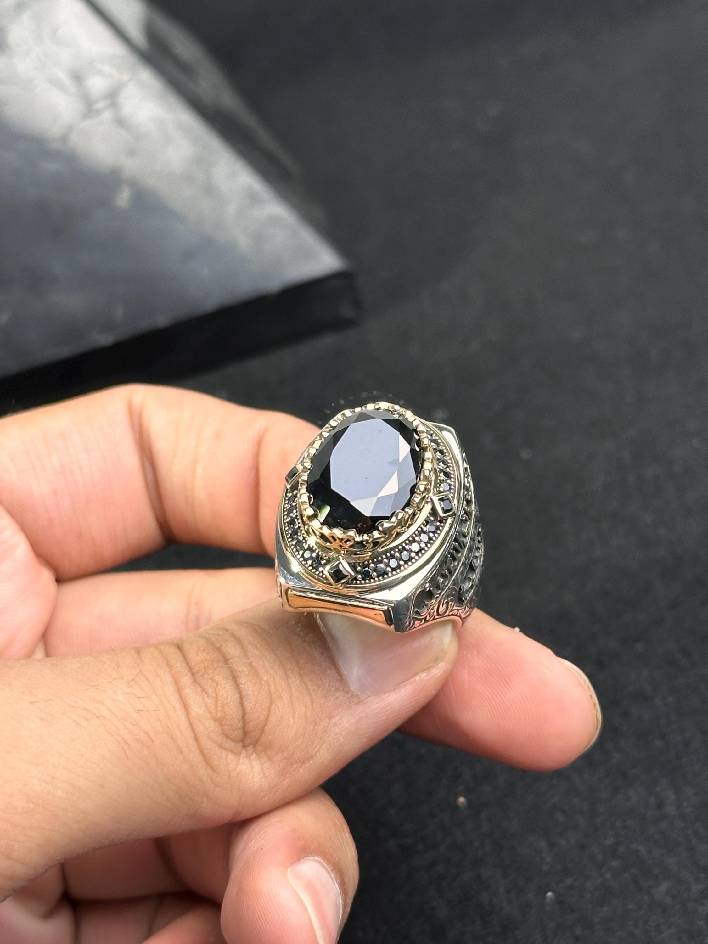 Arabic Calligraphy Ring: Sterling Silver with CZ Stone (Men's Size)