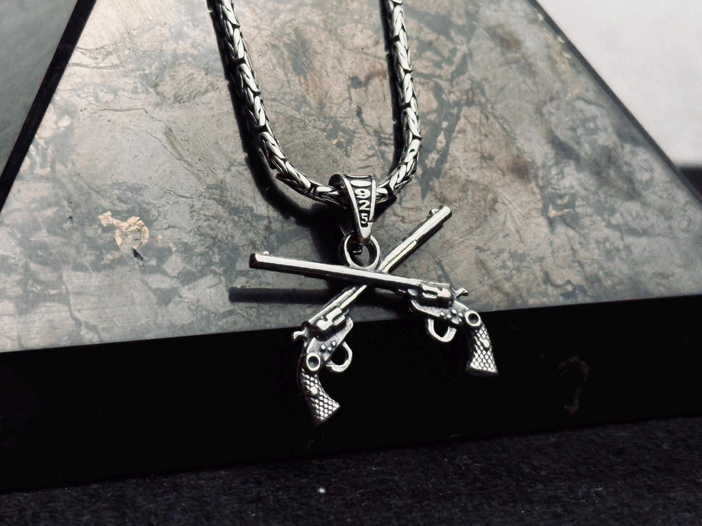 Gun Necklace, Sterling Silver Revolver Pendant, Six Shooter Charm (Adjustable Chain)