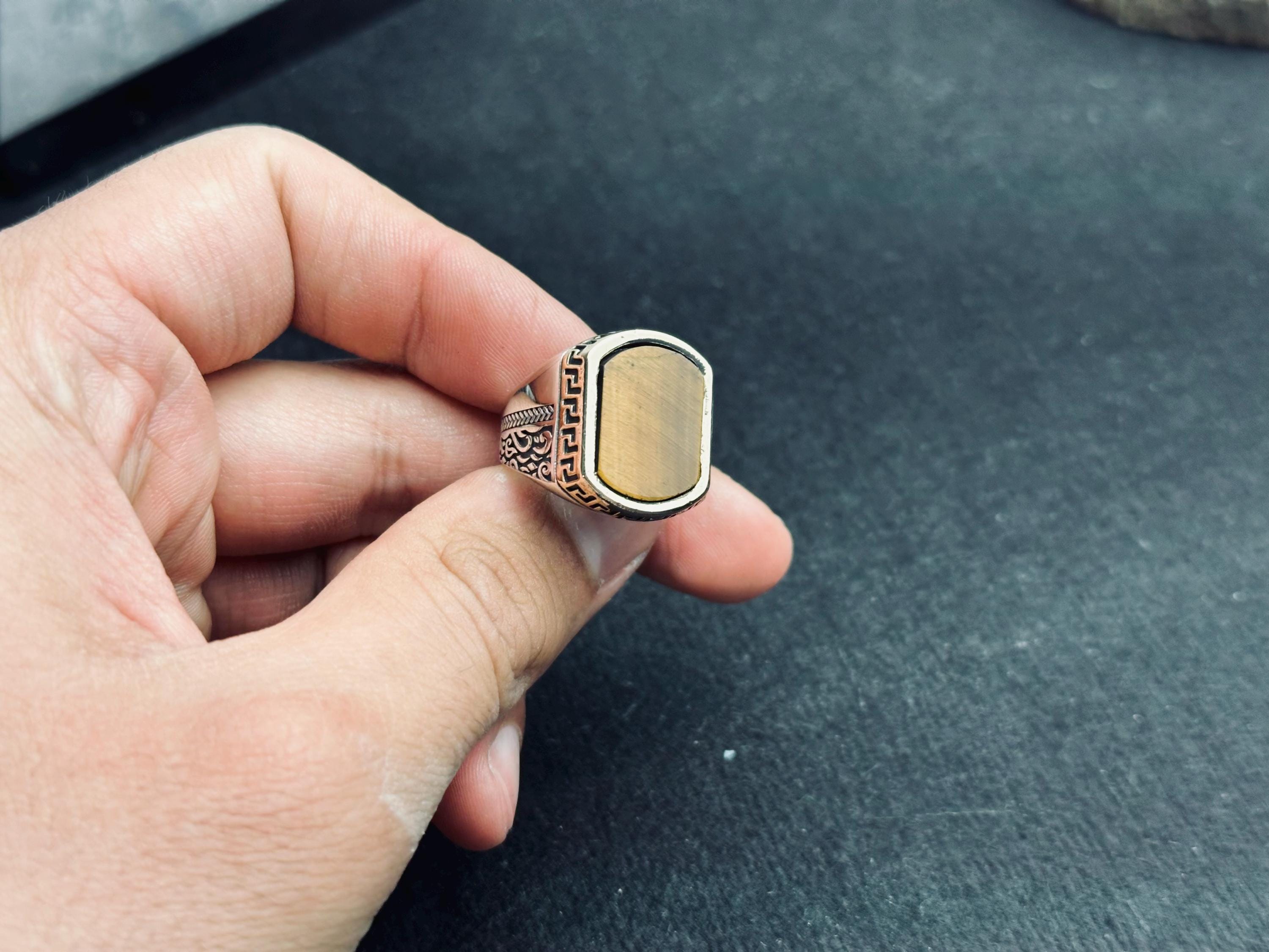 Men's Sterling Silver Ring: Turkish Tiger's Eye - Square Gemstone