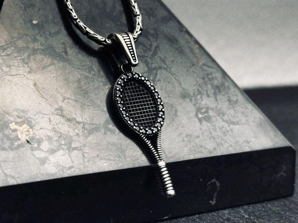 Tennis Necklace Pendant: Silver with Black Stone (Unisex Jewelry)