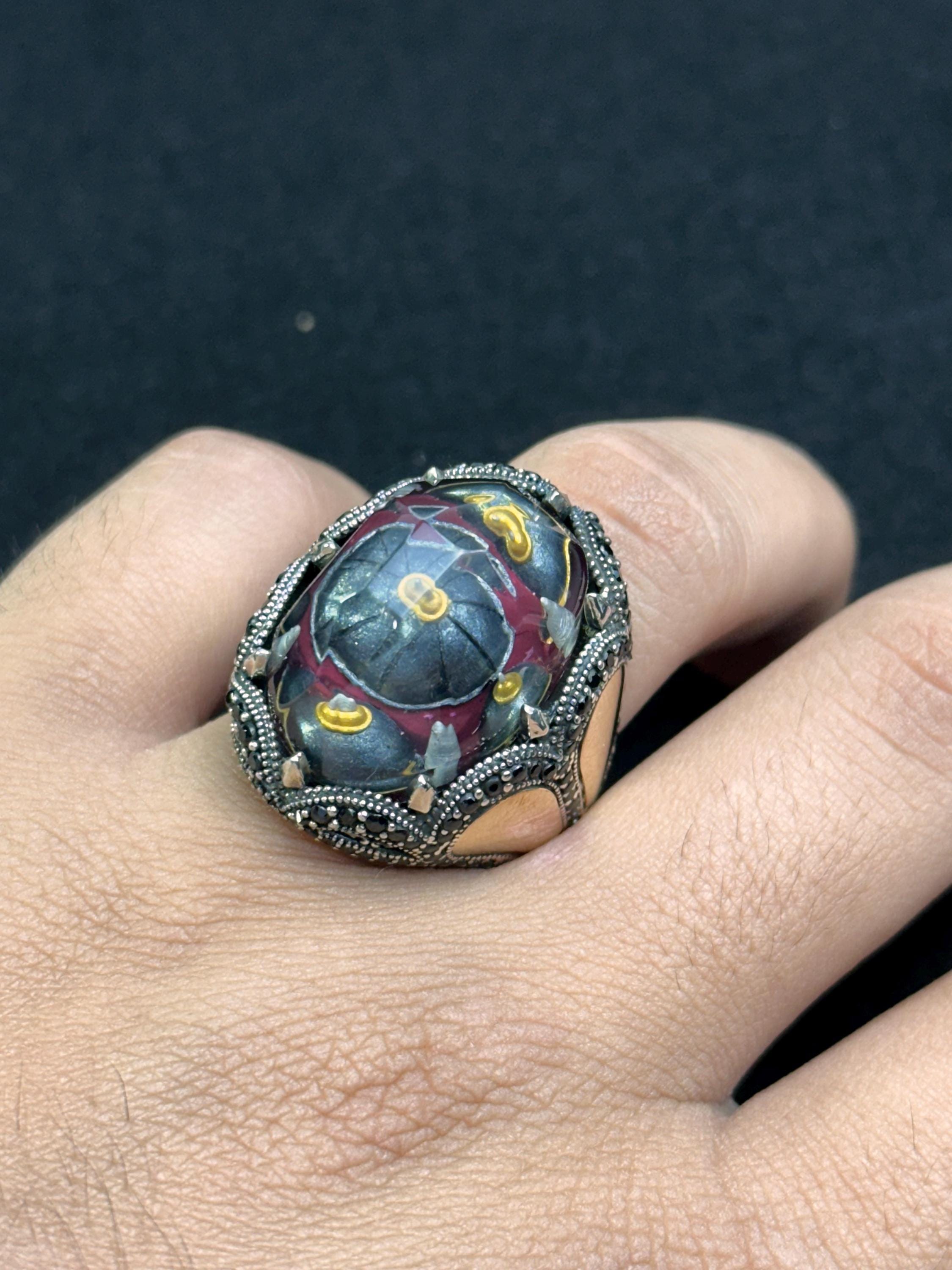 Religious Sterling Silver Mosque Ring, Handmade Bold Style (Men's Size)