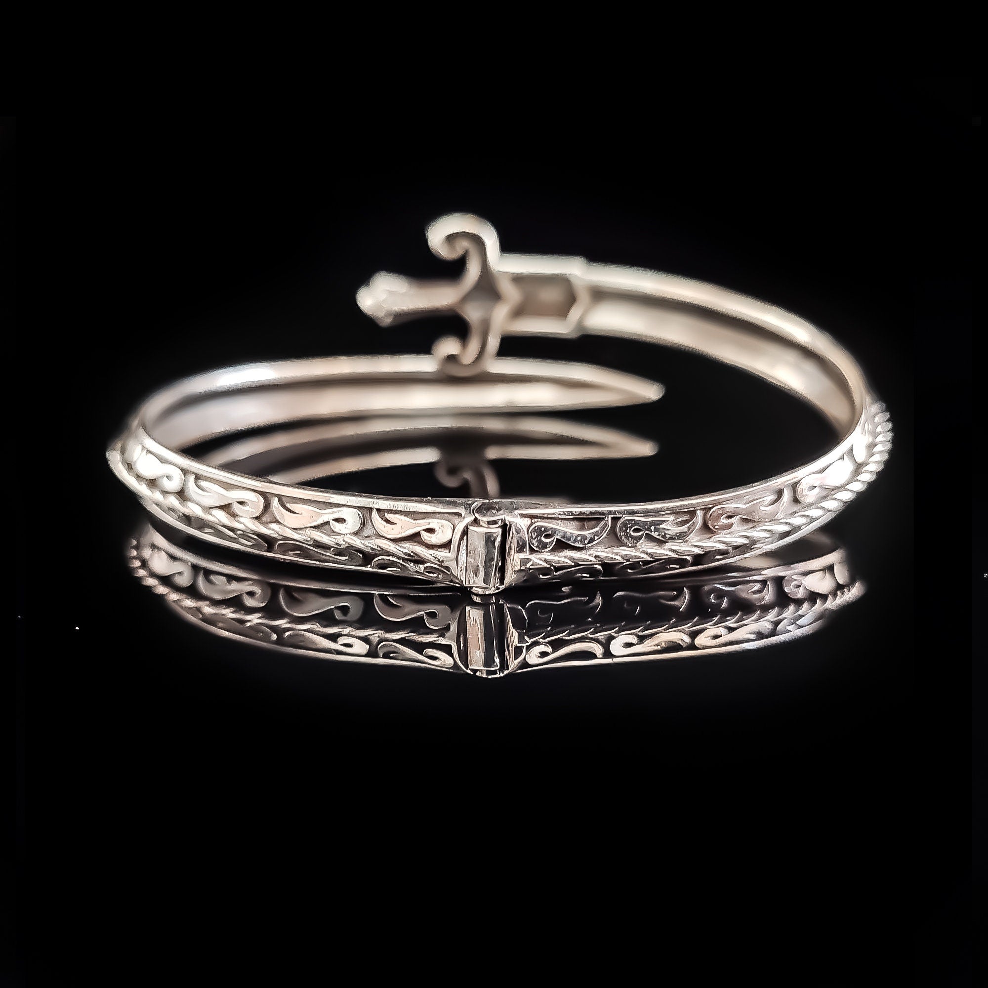 Sterling Silver Sword Bracelet - Sapphire Stone Warrior Cuff