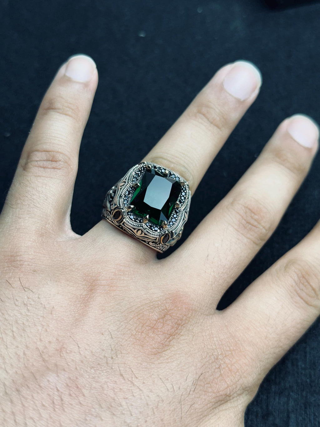 Emerald Men's Ring - Bold Handmade 925 Sterling Silver Turkish Style