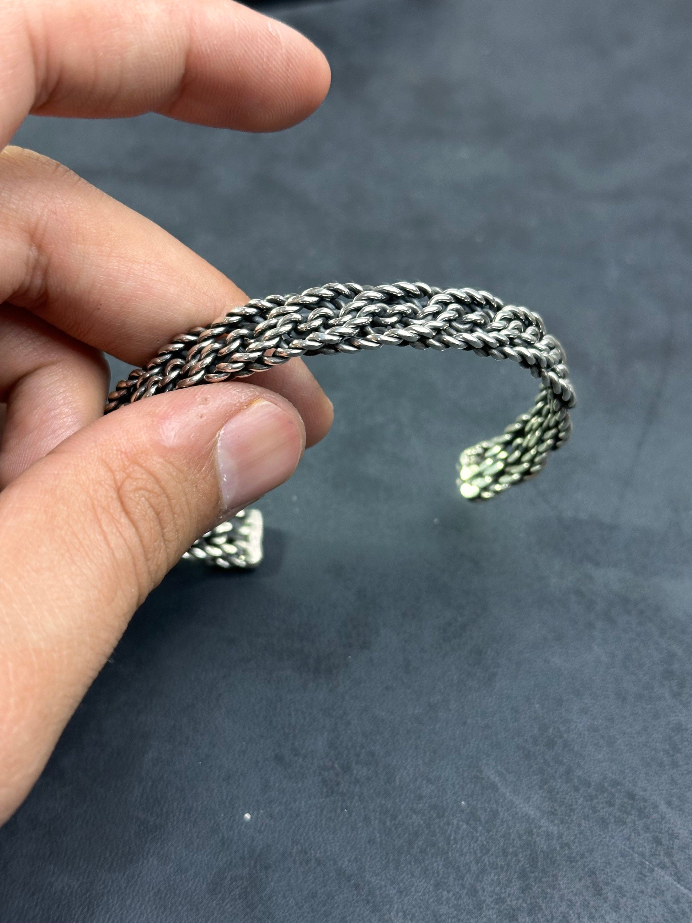 Sterling Silver Cuff Bracelet: Nordic Braided Style - Handmade