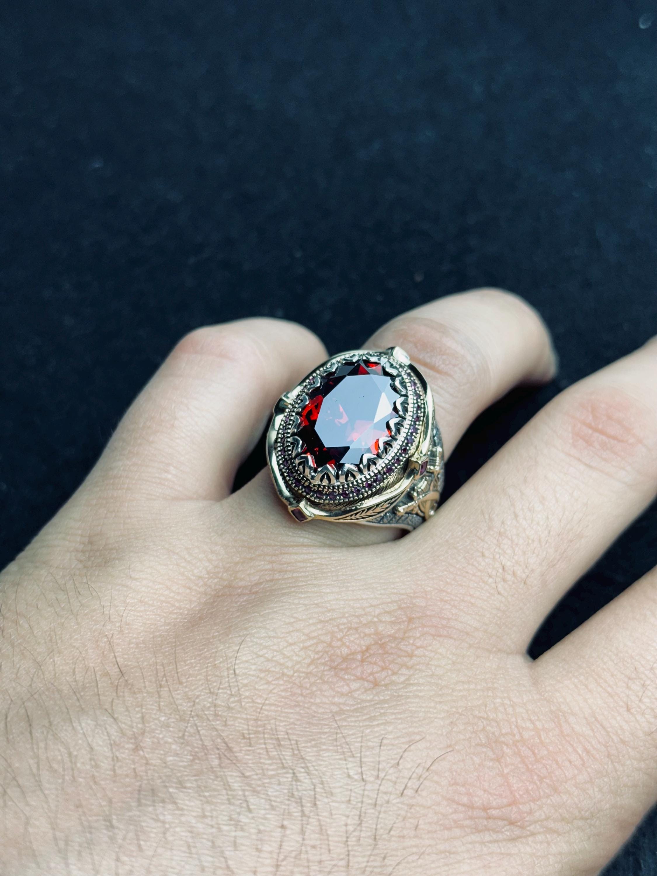 Ottoman Style Ruby Ring - Handmade Turkish Sterling Silver
