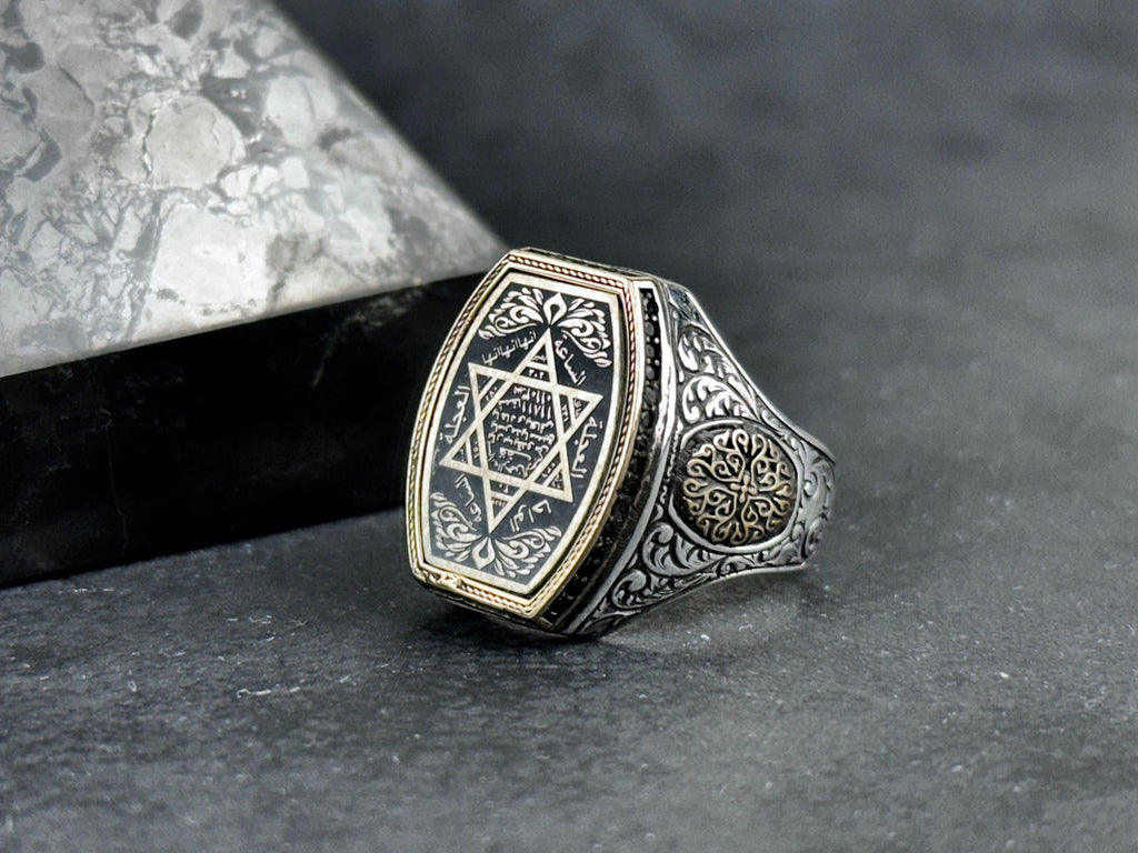 Sterling Silver Solomon's Seal Ring - Spiritual Protection Symbol