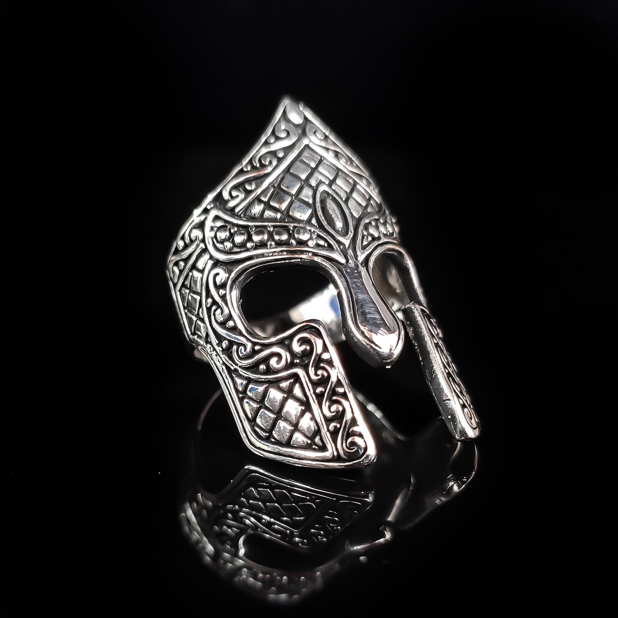 Spartan Helm Ring: Sterling Silver Warrior Design (Handmade)