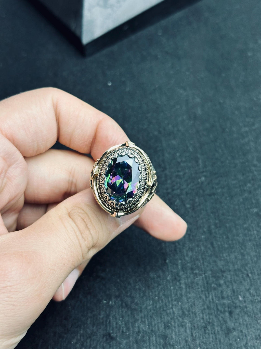 Mystic Topaz Ring: Oval Sterling Silver, Boho Men's Jewelry