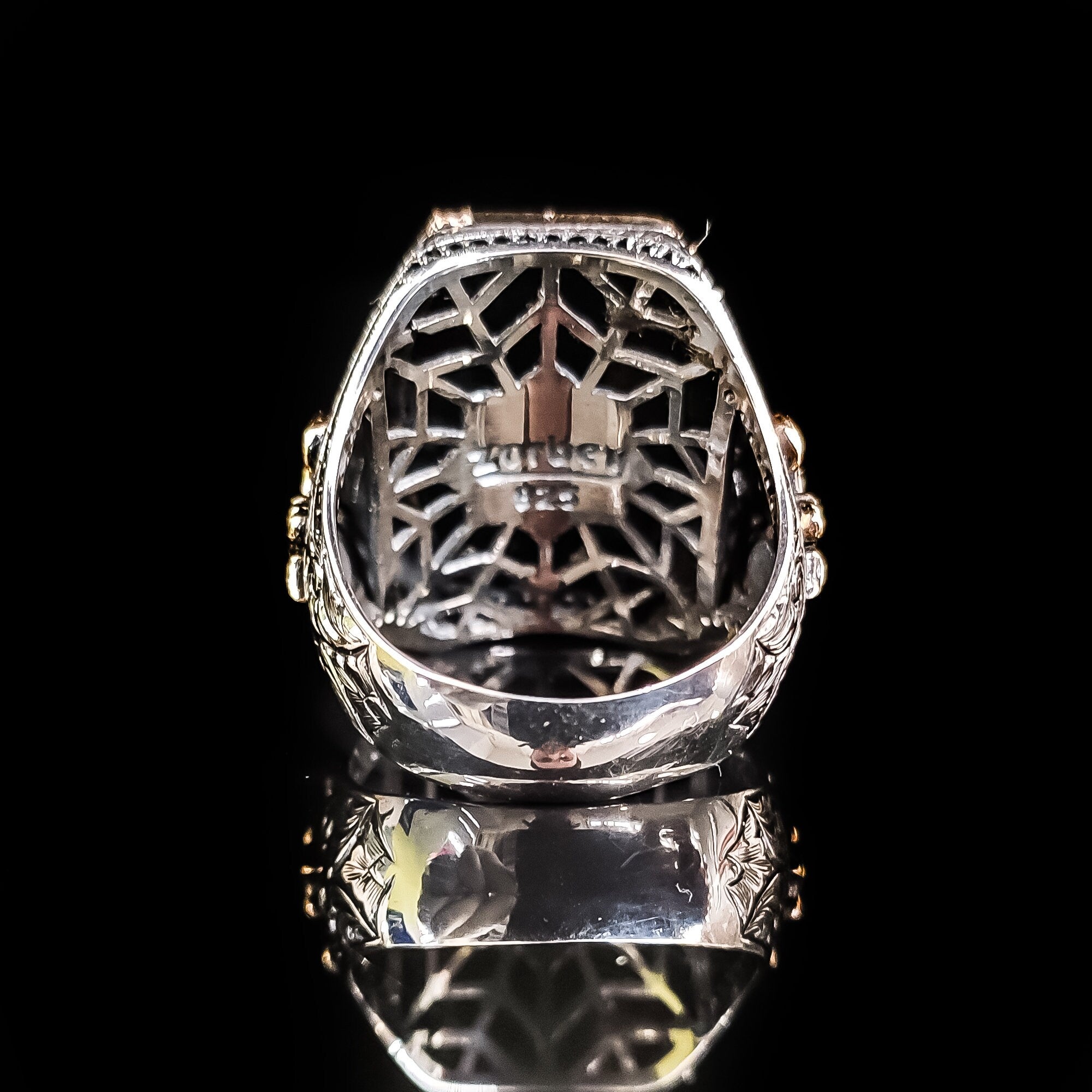 Sterling Silver Ring: Solomon Seal Vintage Design (Handmade, Size Adjustable)
