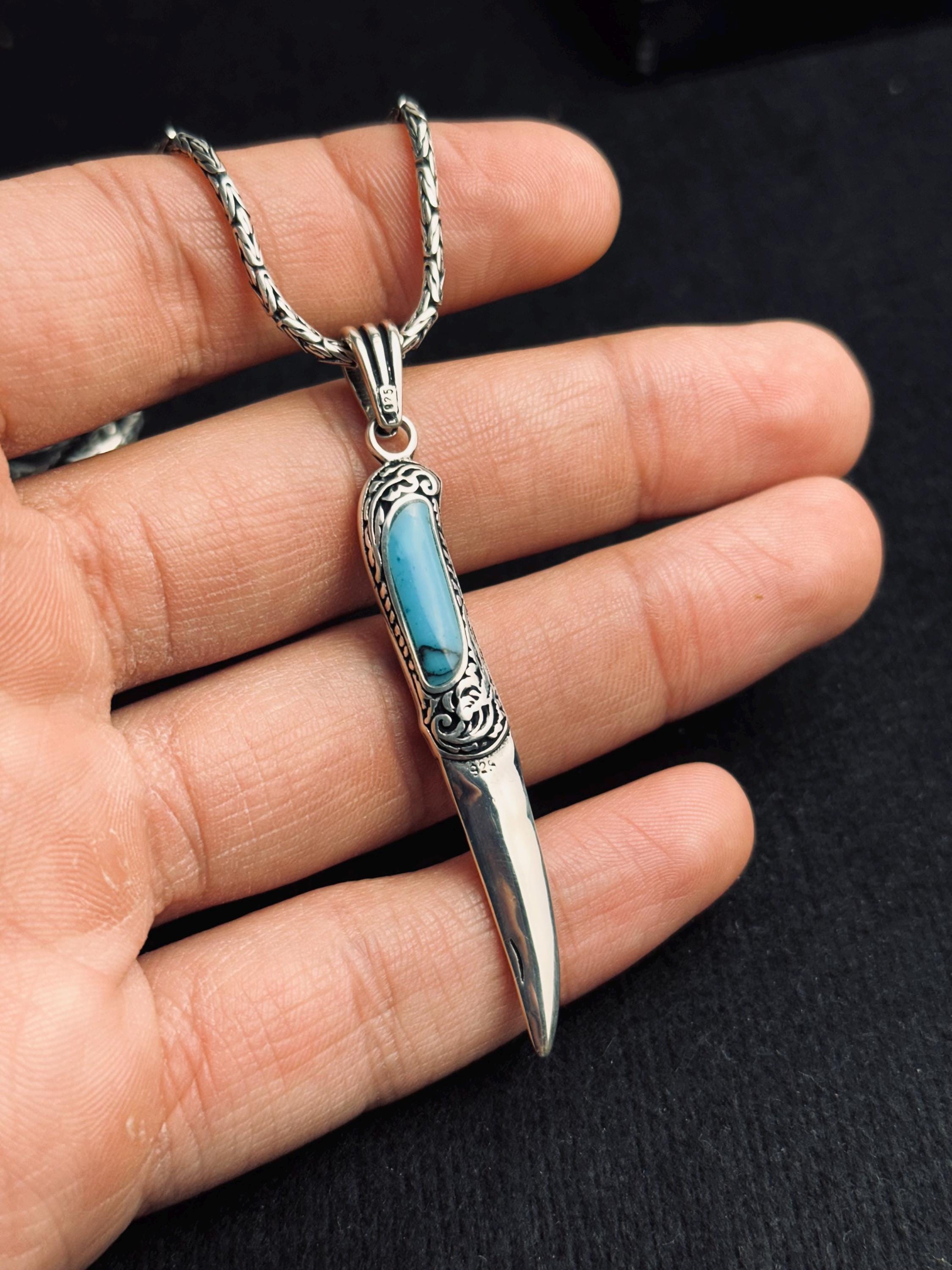 Silver Sword Necklace: Turquoise Dagger Pendant (Chain Length Options)
