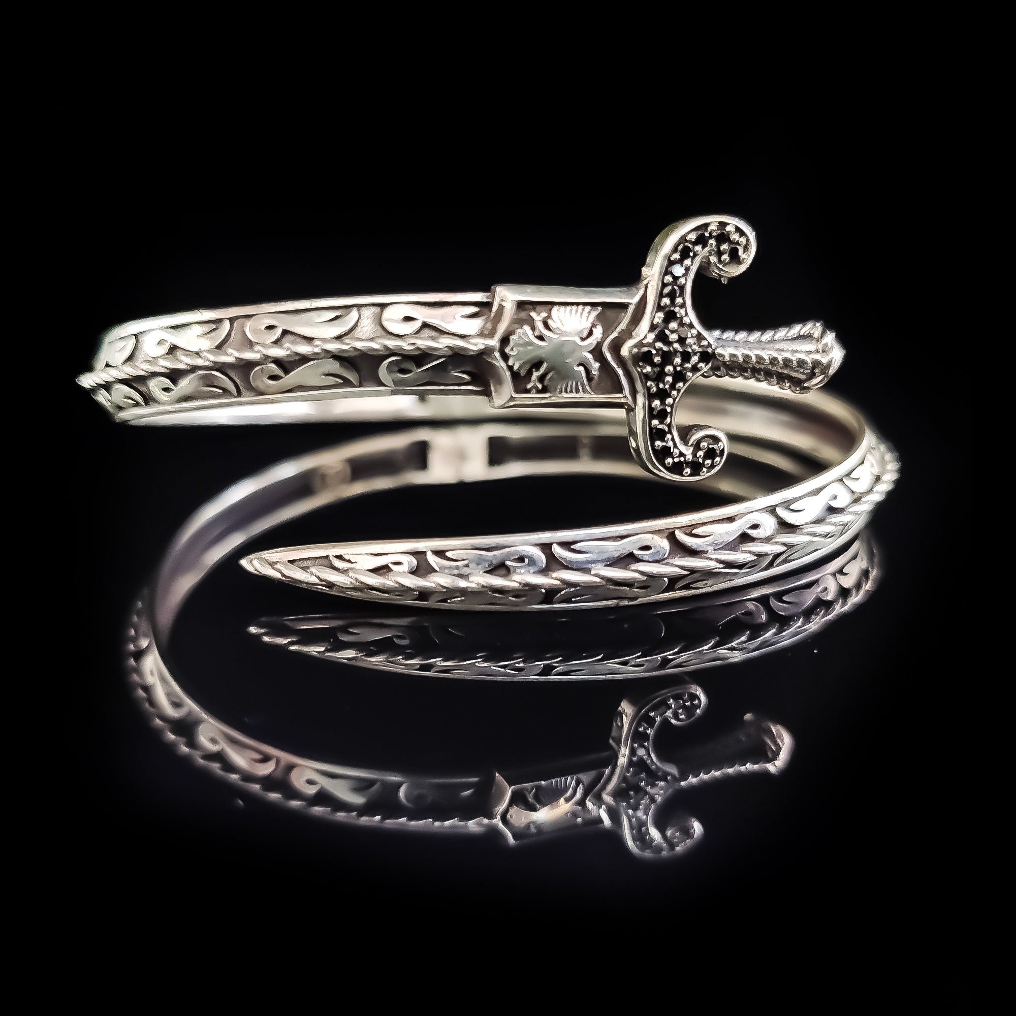 Sterling Silver Sword Bracelet: Blackstone Warrior Cuff