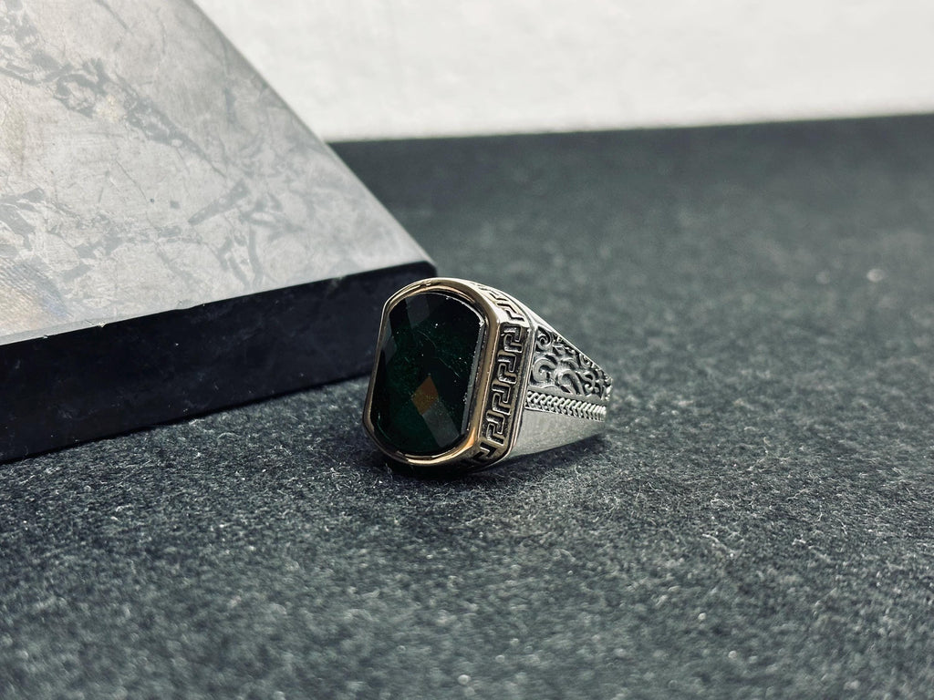 Emerald Ring for Men: Colombian Gemstone (Sterling Silver)