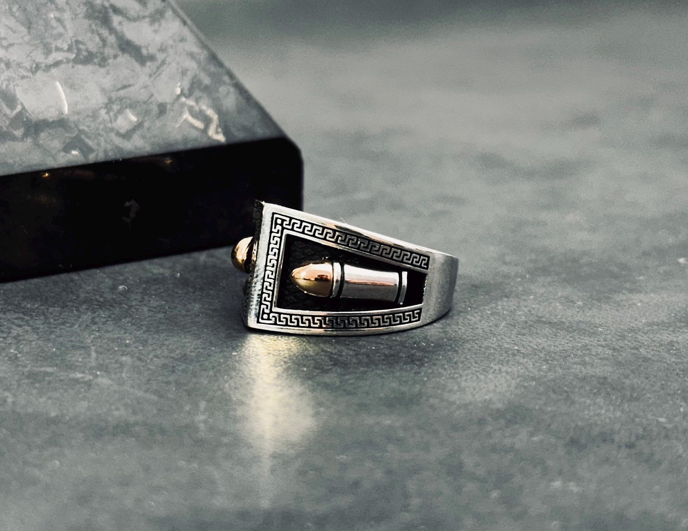 Greek Sterling Silver Bullet Ring (Handmade, Men's Size)