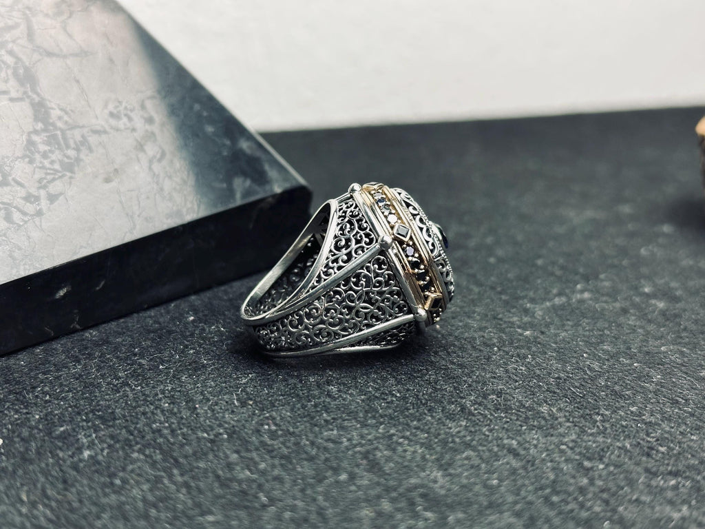 Oval Blue Zircon Ring: Handmade Silver, Turkish Vintage Style