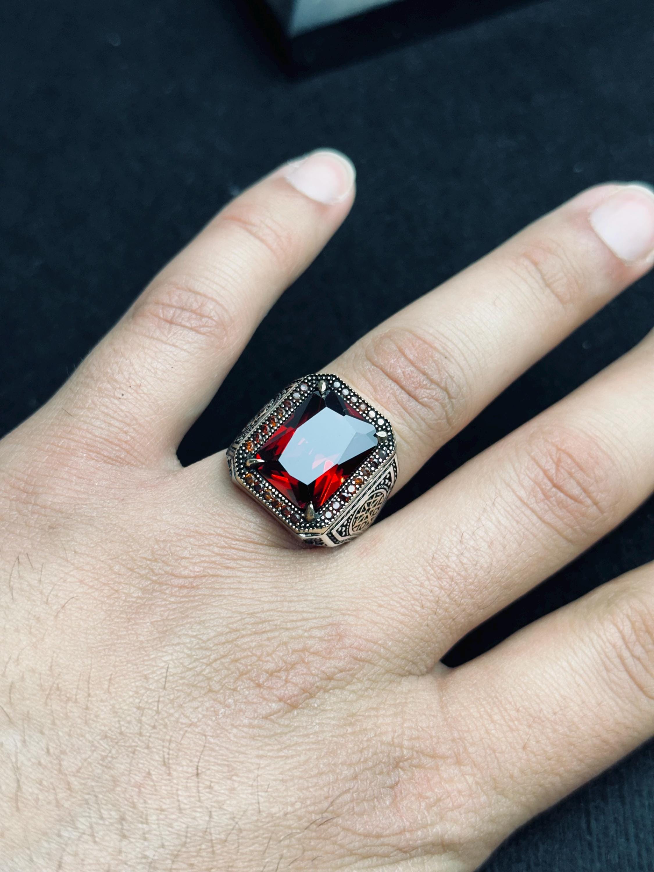 Ruby Signet Ring for Men: Handmade Sterling Silver, Bold Red Gem
