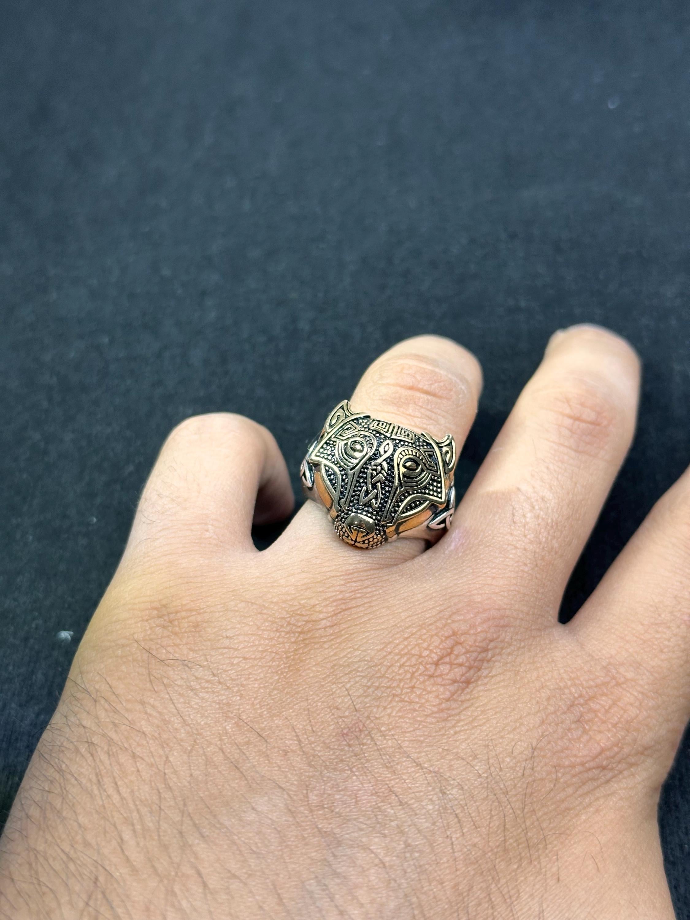 Wolf Ring: Nordic Viking Style (Gold Plated Sterling Silver)