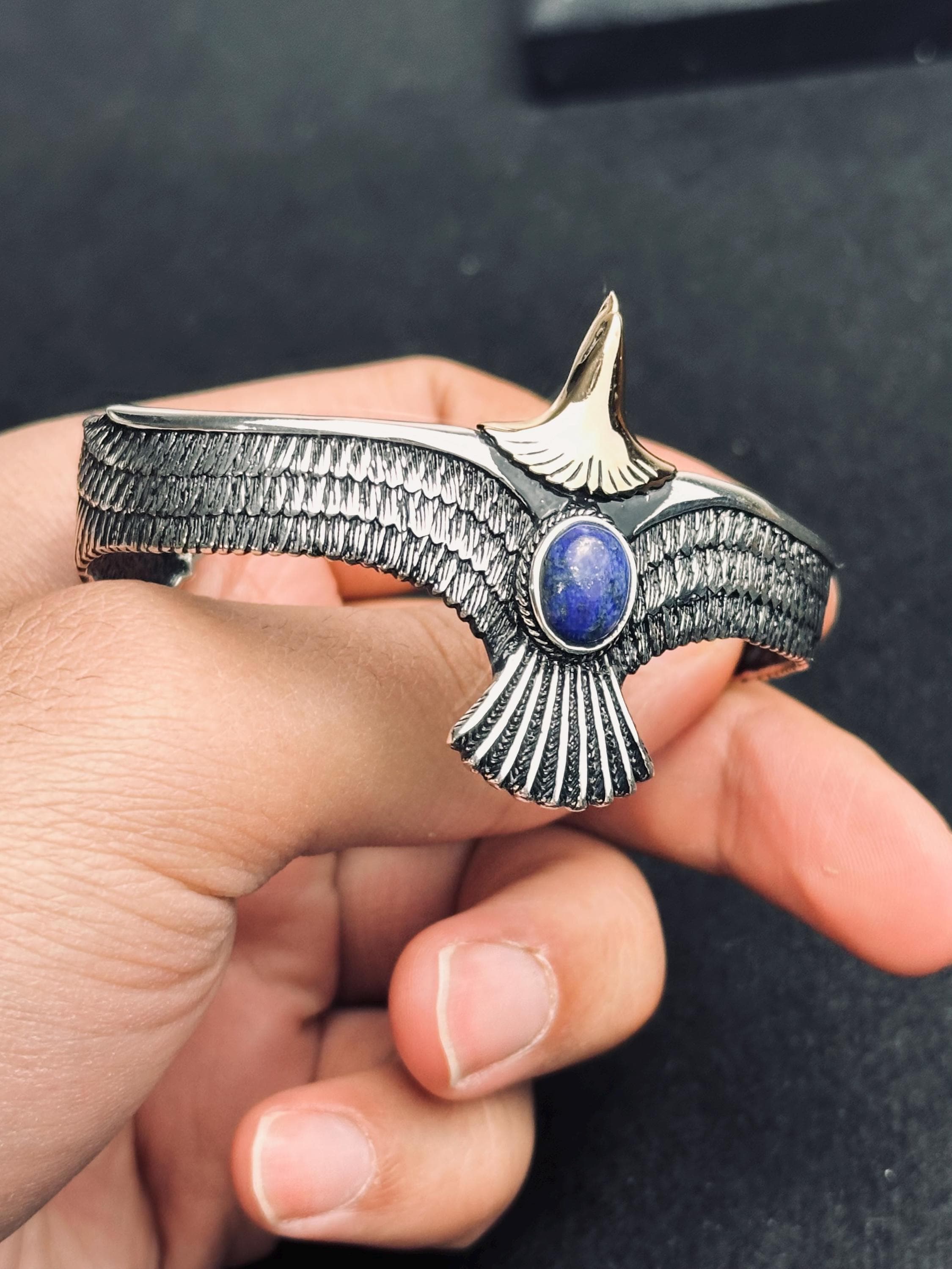 Eagle Bracelet: Lapis Lazuli and Sterling Silver (Handmade Cuff)