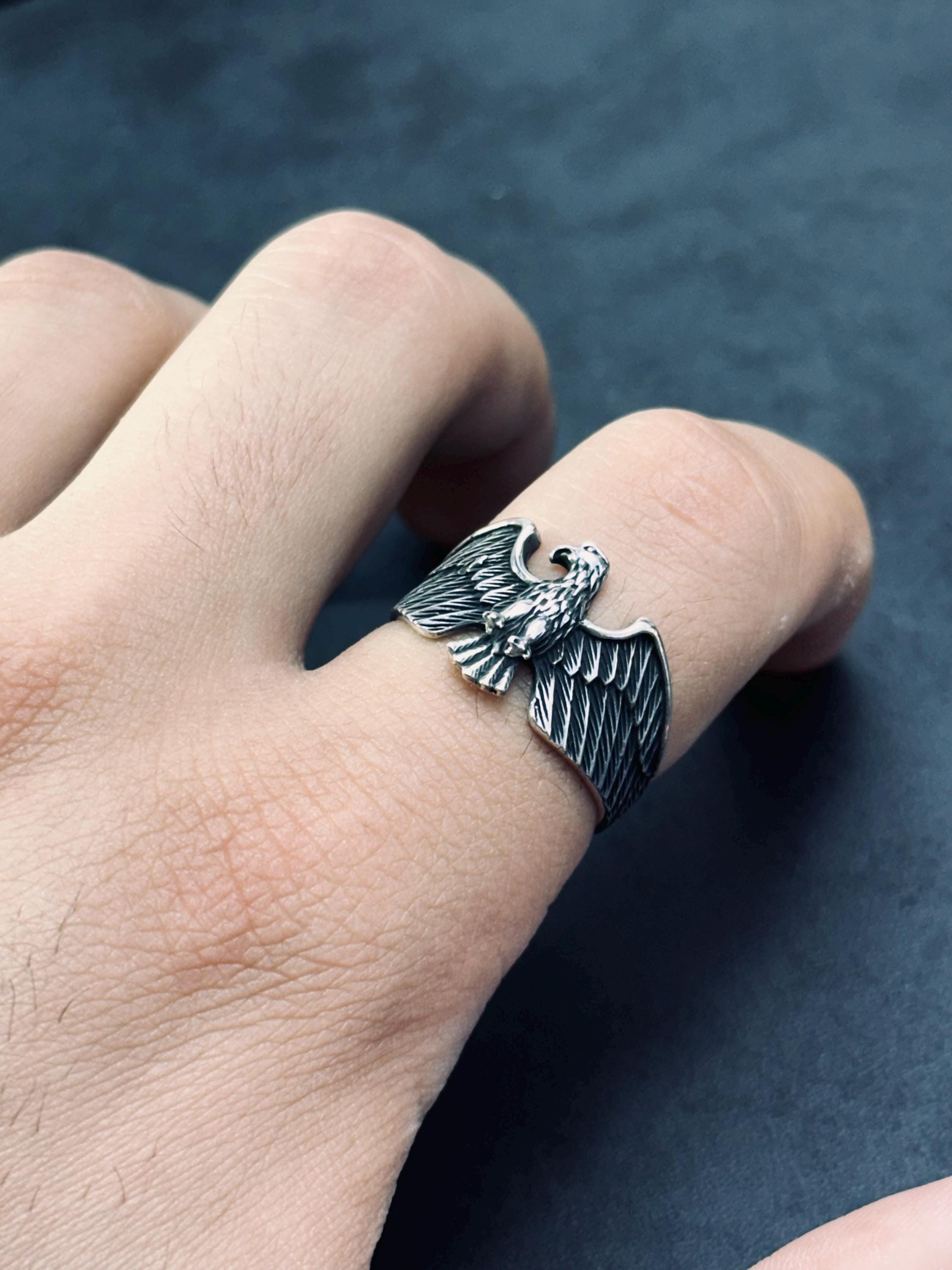 Eagle Sterling Silver Ring: Nordic Style (Handmade Oxidized Band)