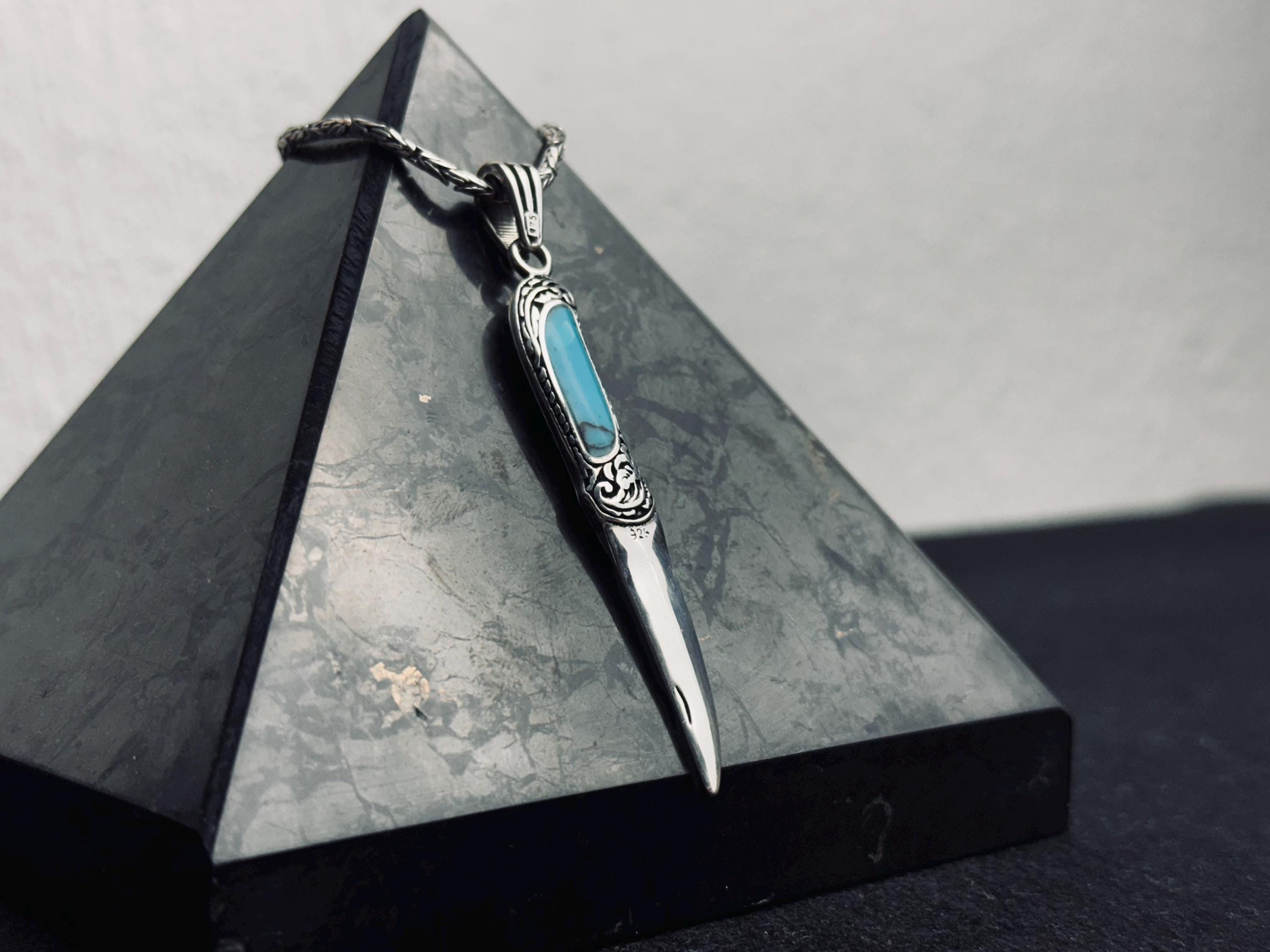 Silver Sword Necklace: Turquoise Dagger Pendant (Chain Length Options)