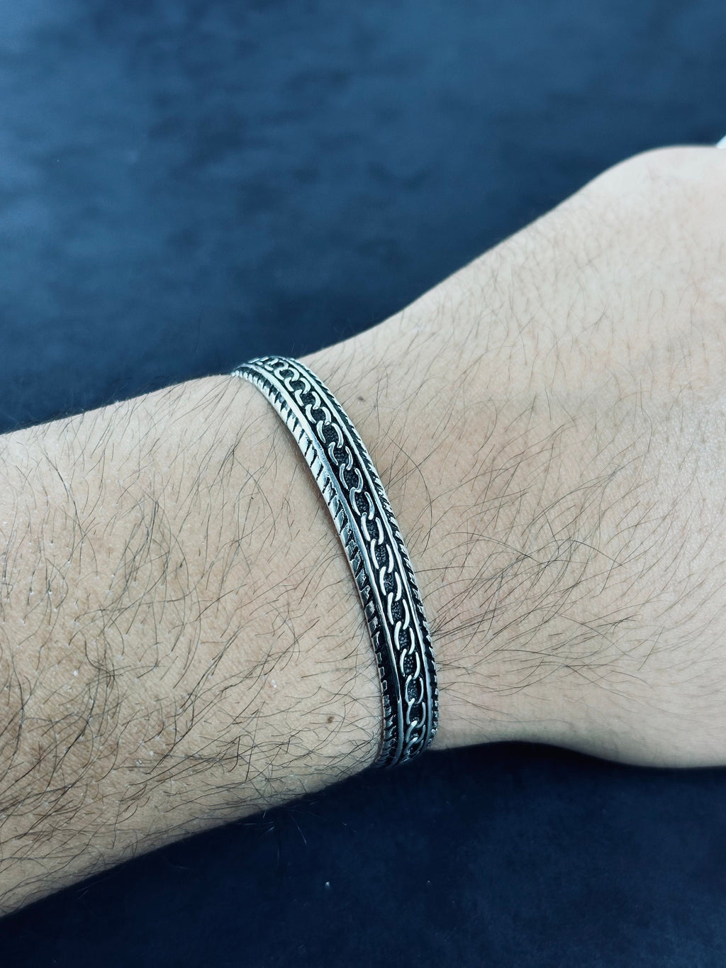 Sterling Silver Men's Bracelet - Sleek Greek Handmade Cuff
