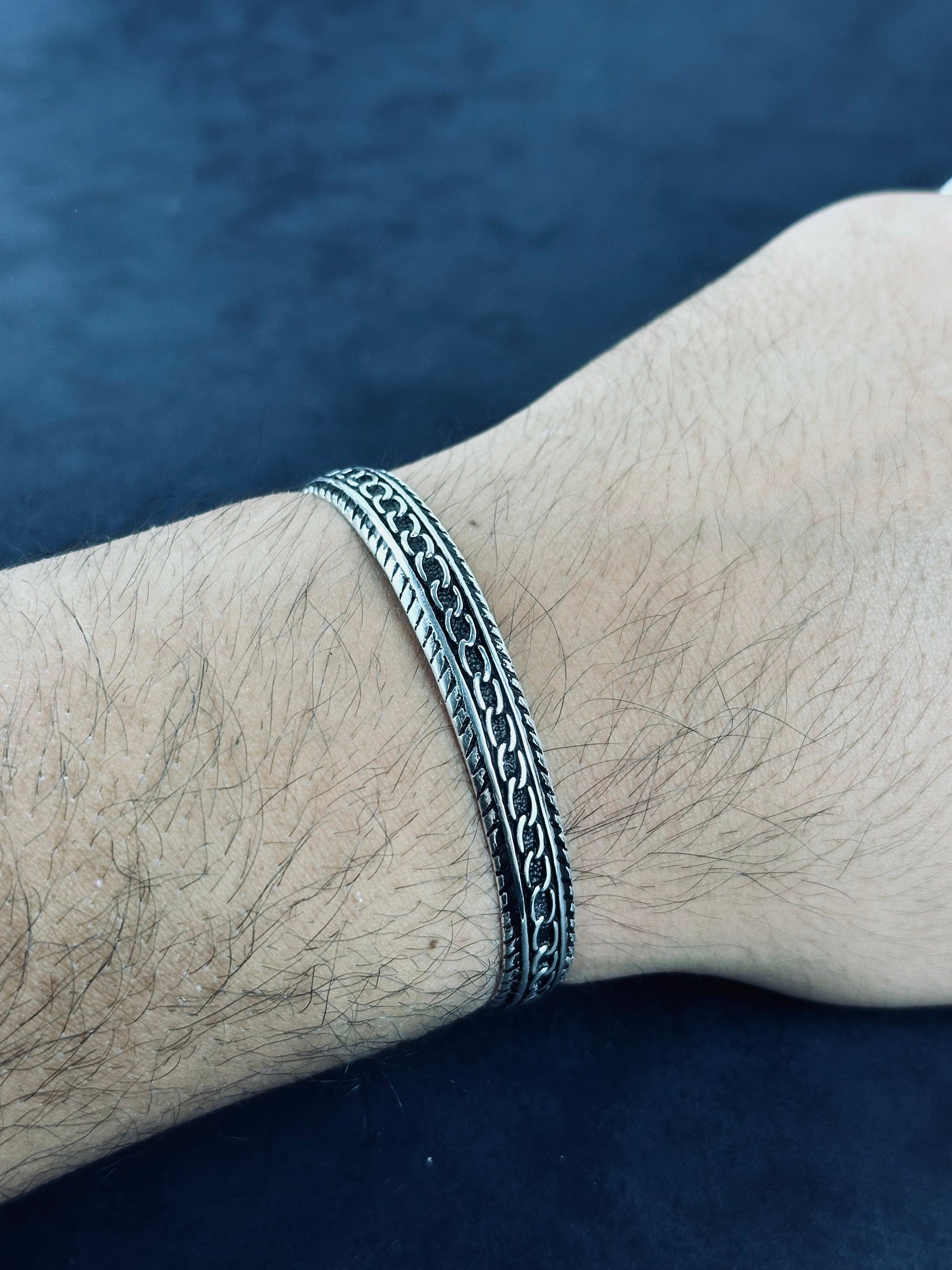 Sterling Silver Men's Bracelet - Sleek Greek Handmade Cuff