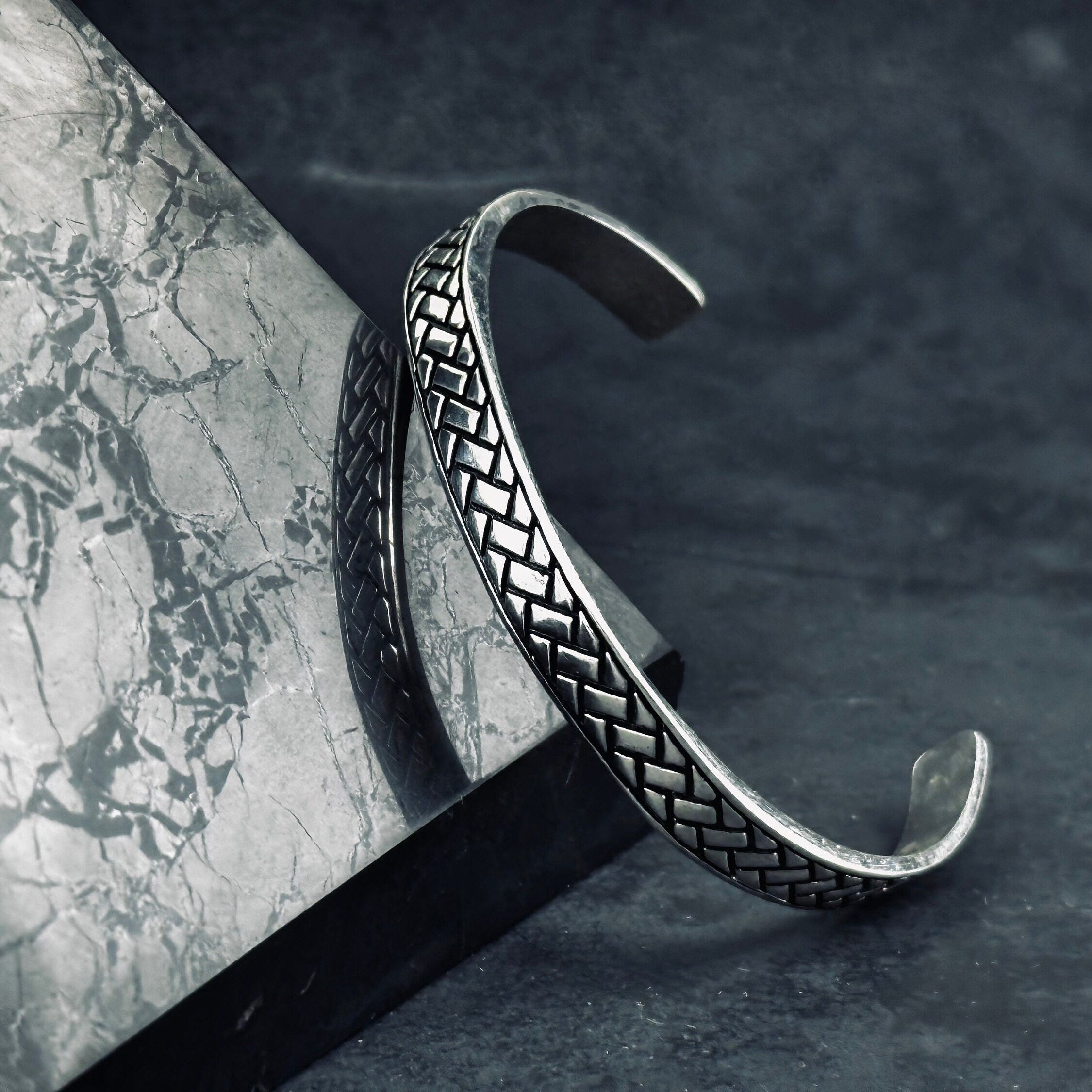 Sterling Silver Greek Cuff: Adjustable Handmade Bracelet (Men’s Jewelry)