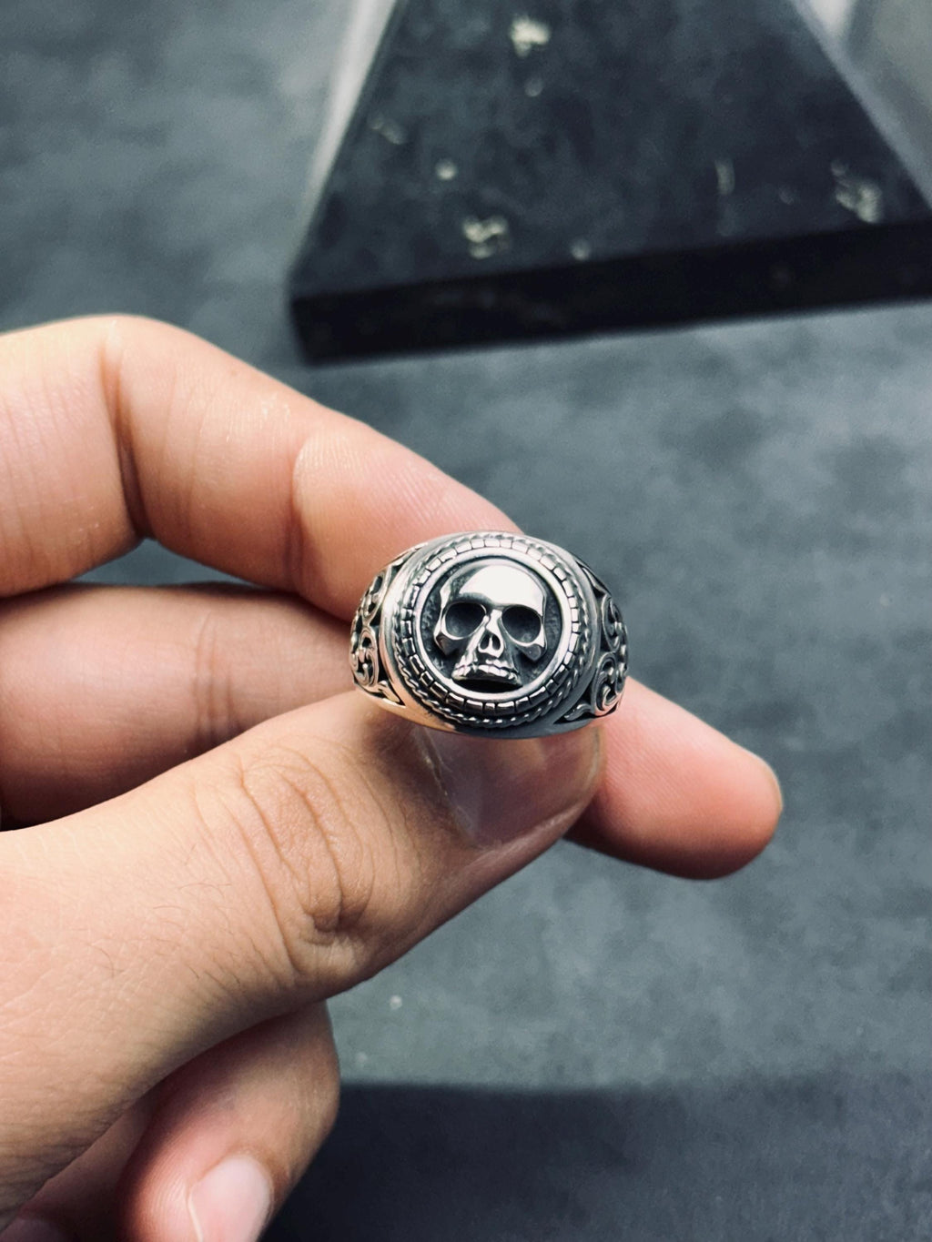 Skull Ring: Handmade Sterling Silver - Gothic Biker Jewelry