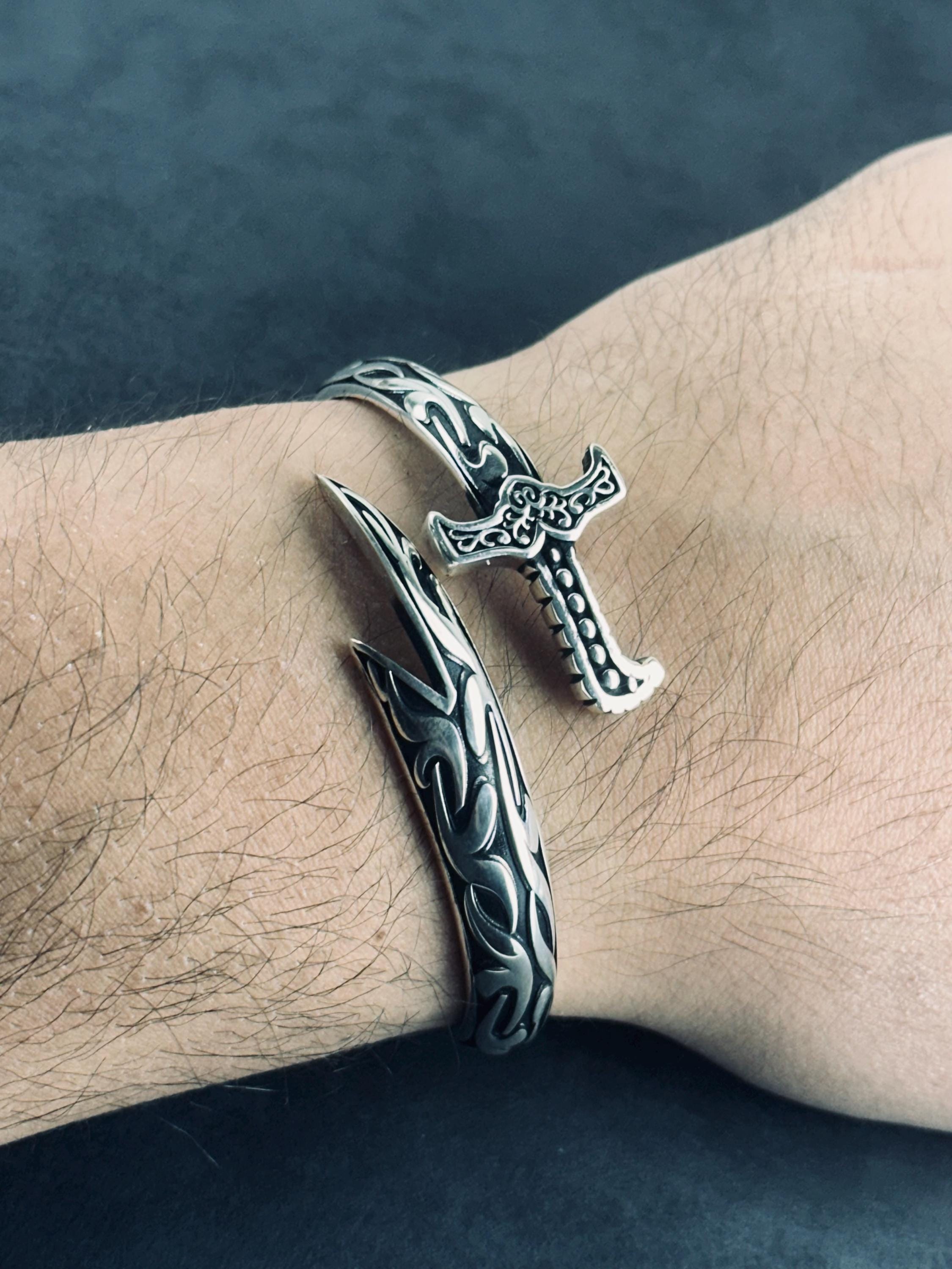 Zulfiqar Sword Silver Bracelet and Ring Set (Adjustable, Handmade)