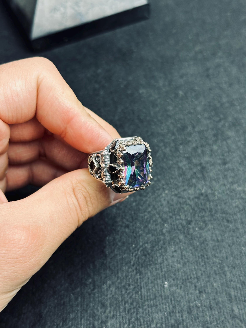 Mystic Topaz Silver Ring, Men's Geometric Statement (925 Sterling)