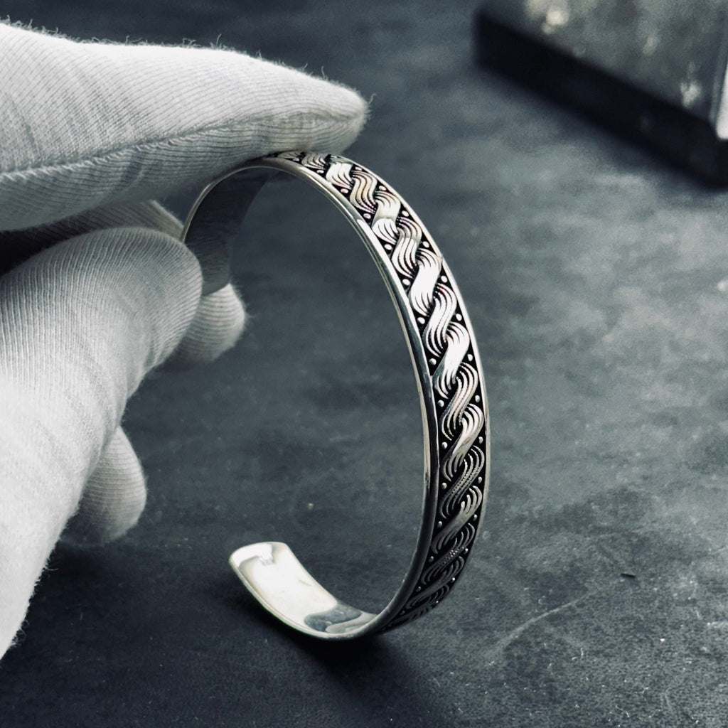 Sterling Silver Hand Cuff: Wave Knit Design - Adjustable Unisex
