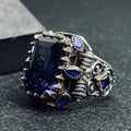 Blue Sapphire Statement Ring: Turkish Handmade Silver (Square Cut)
