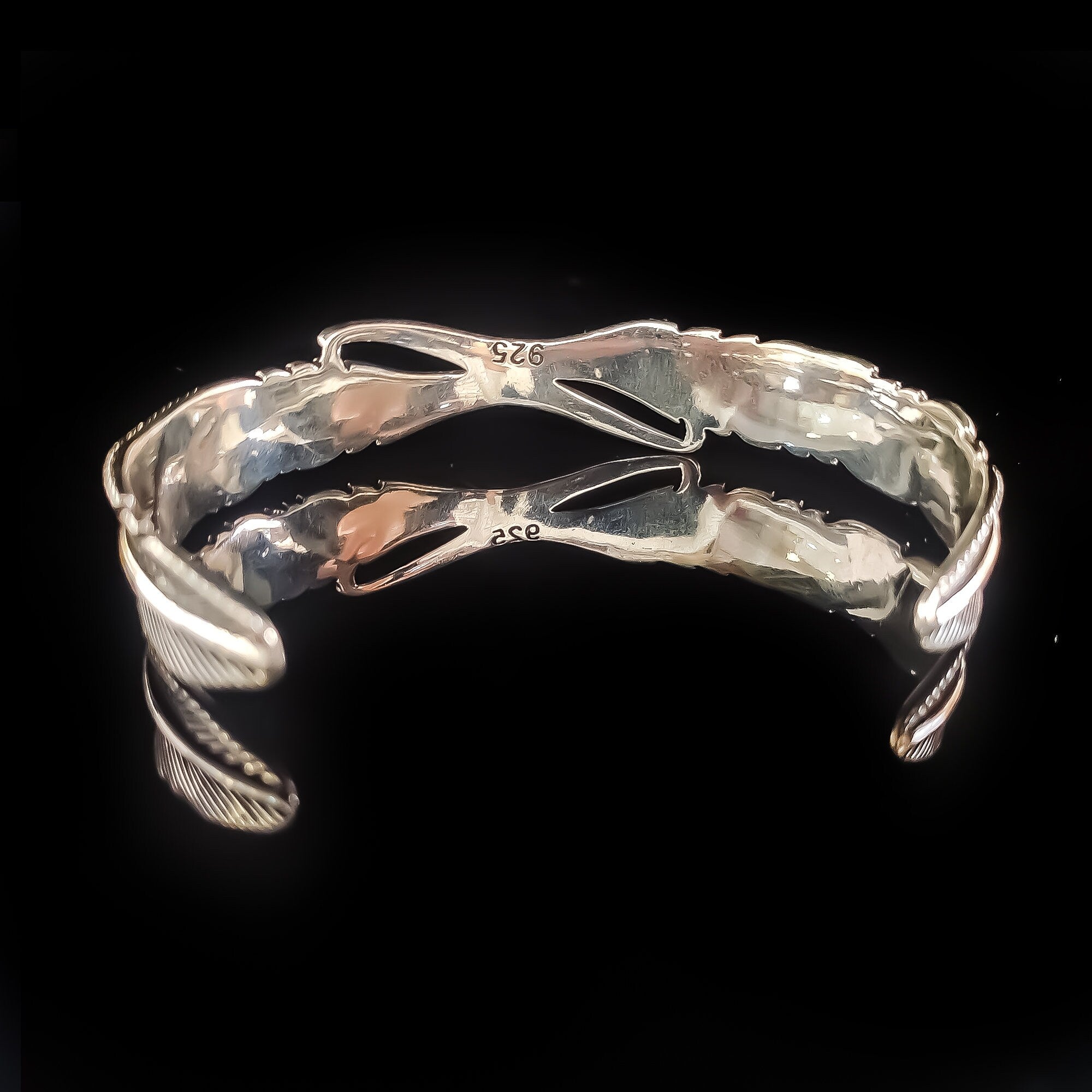 Sterling Silver Feather Cuff Bracelet (Handmade, Adjustable)