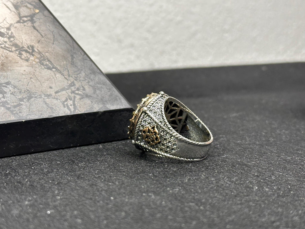 Engraved Solomon Seal Ring - Sterling Silver Handmade Men's Jewelry