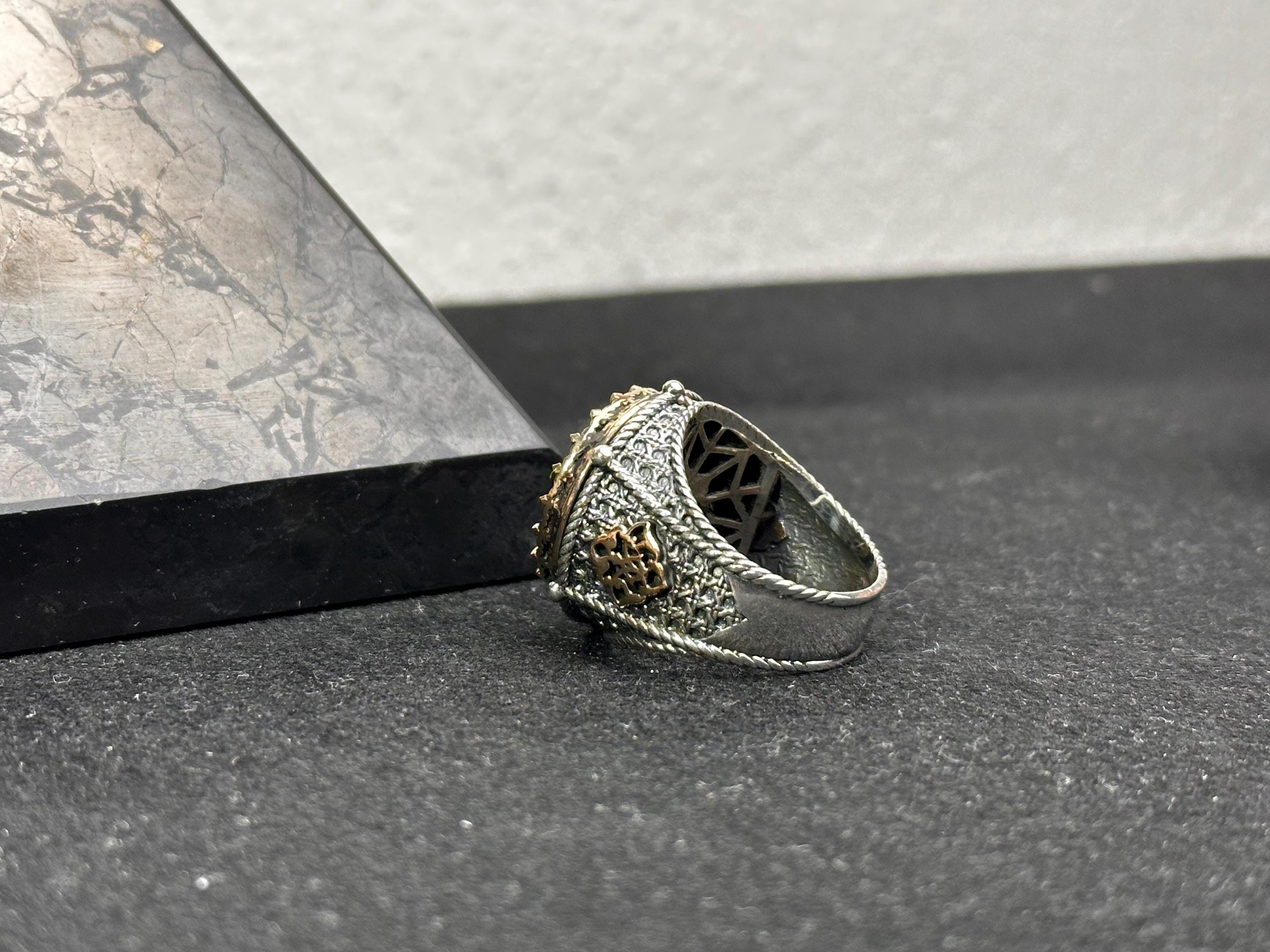 Engraved Solomon Seal Ring - Sterling Silver Handmade Men's Jewelry