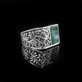Sterling Silver Ring: Green Agate Stone - Handmade Men's Jewelry