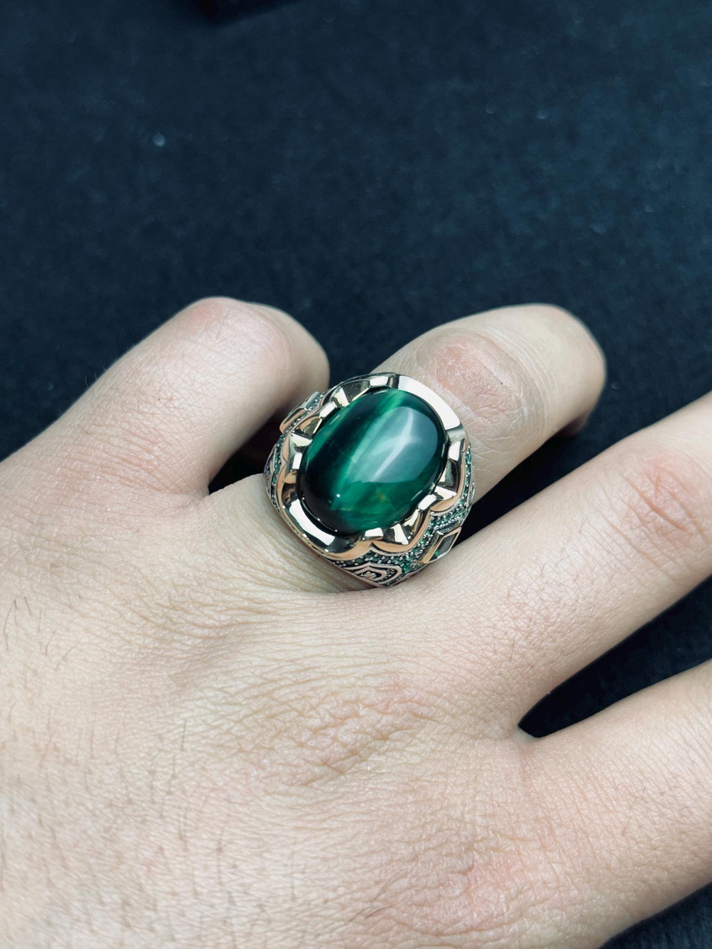 Malachite Sterling Silver Ring, Oval Green Stone (Men's Statement)