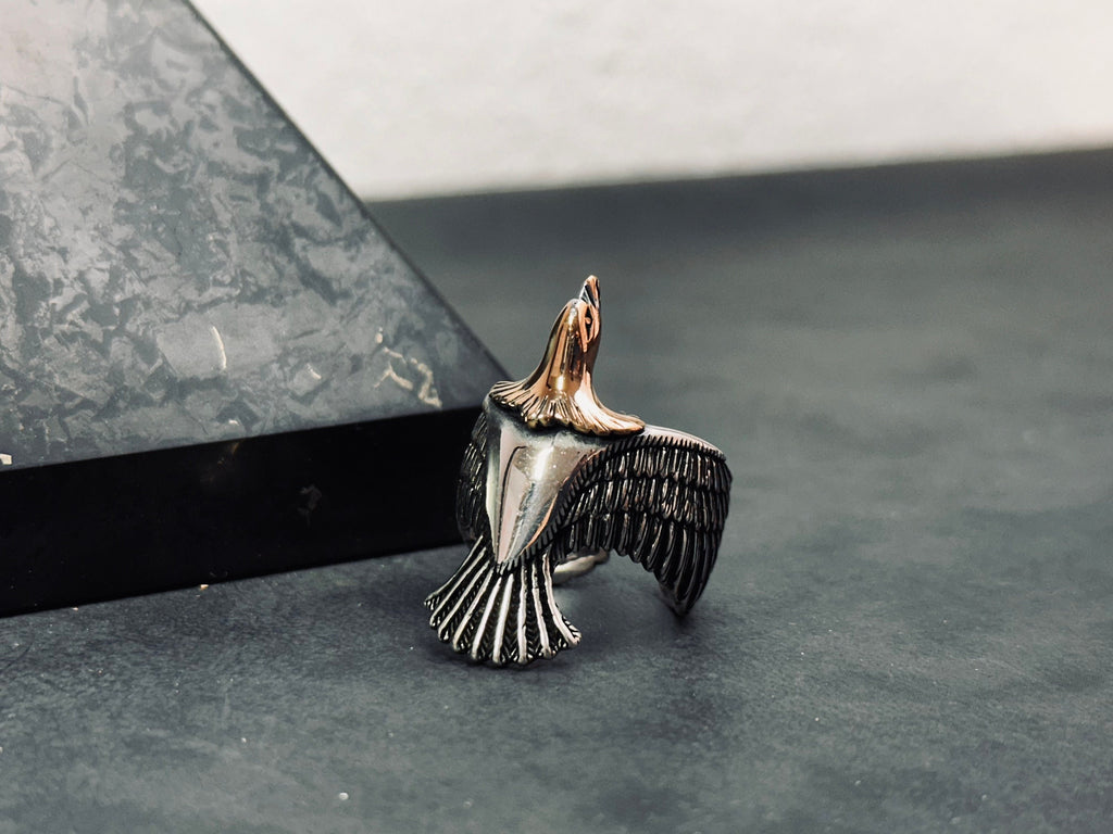 Handmade Sterling Silver Eagle Ring (Oxidized, Size Options)