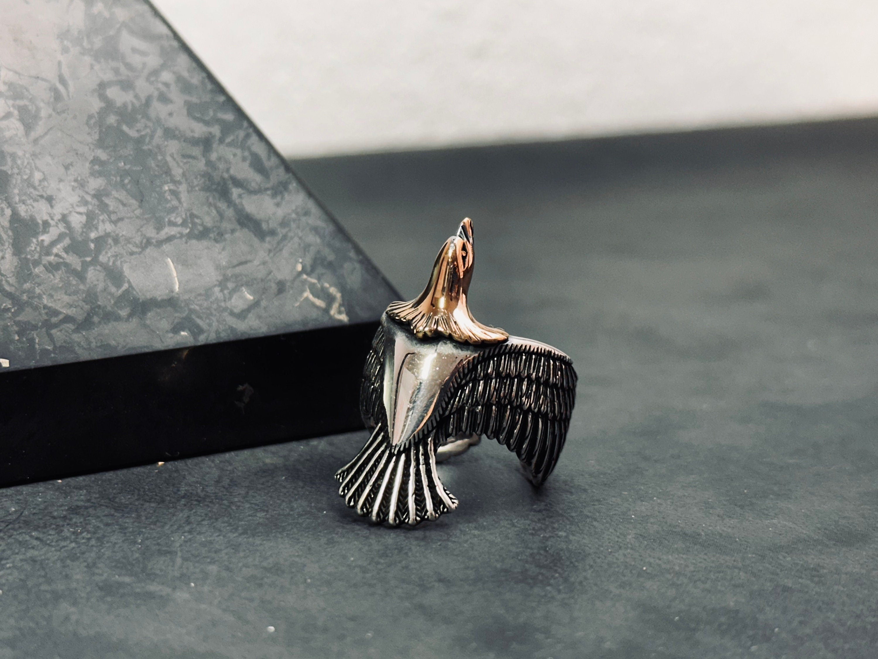 Handmade Sterling Silver Eagle Ring (Oxidized, Size Options)